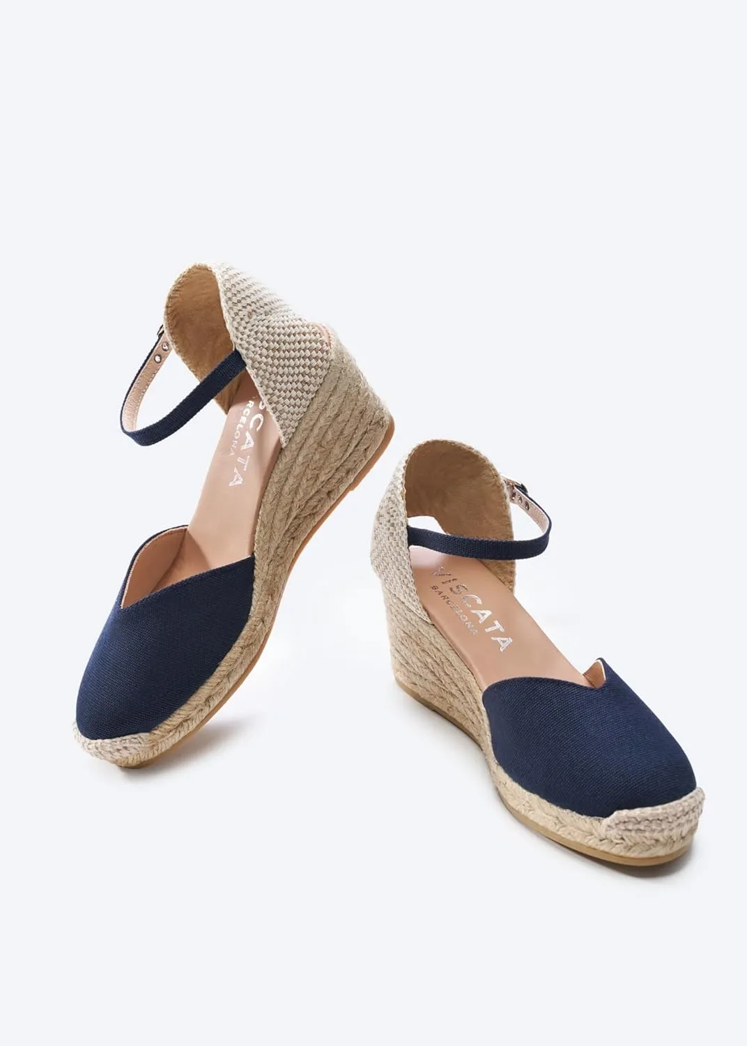 Viscata Reus Canvas Wedge Handmade 2  Heel Women's Sandals with Breathable Cotton Canvas V-cut Vamp and 100% Natural Jute Midsole for all Casual Occasions
