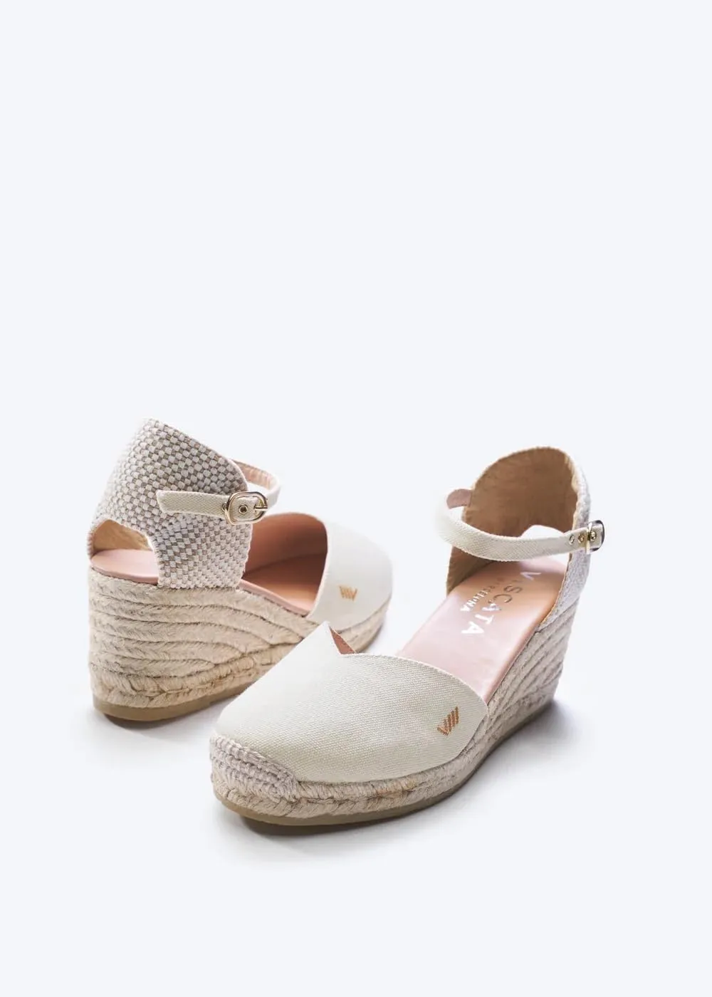 Viscata Reus Canvas Wedge Handmade 2  Heel Women's Sandals with Breathable Cotton Canvas V-cut Vamp and 100% Natural Jute Midsole for all Casual Occasions