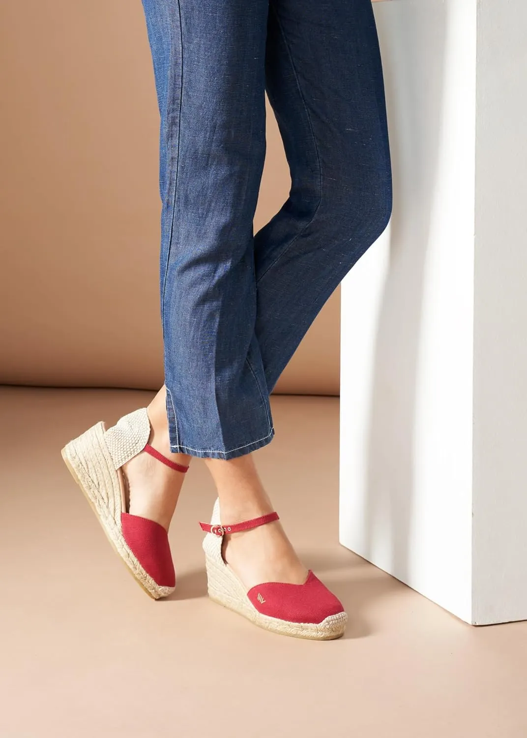 Viscata Reus Canvas Wedge Handmade 2  Heel Women's Sandals with Breathable Cotton Canvas V-cut Vamp and 100% Natural Jute Midsole for all Casual Occasions