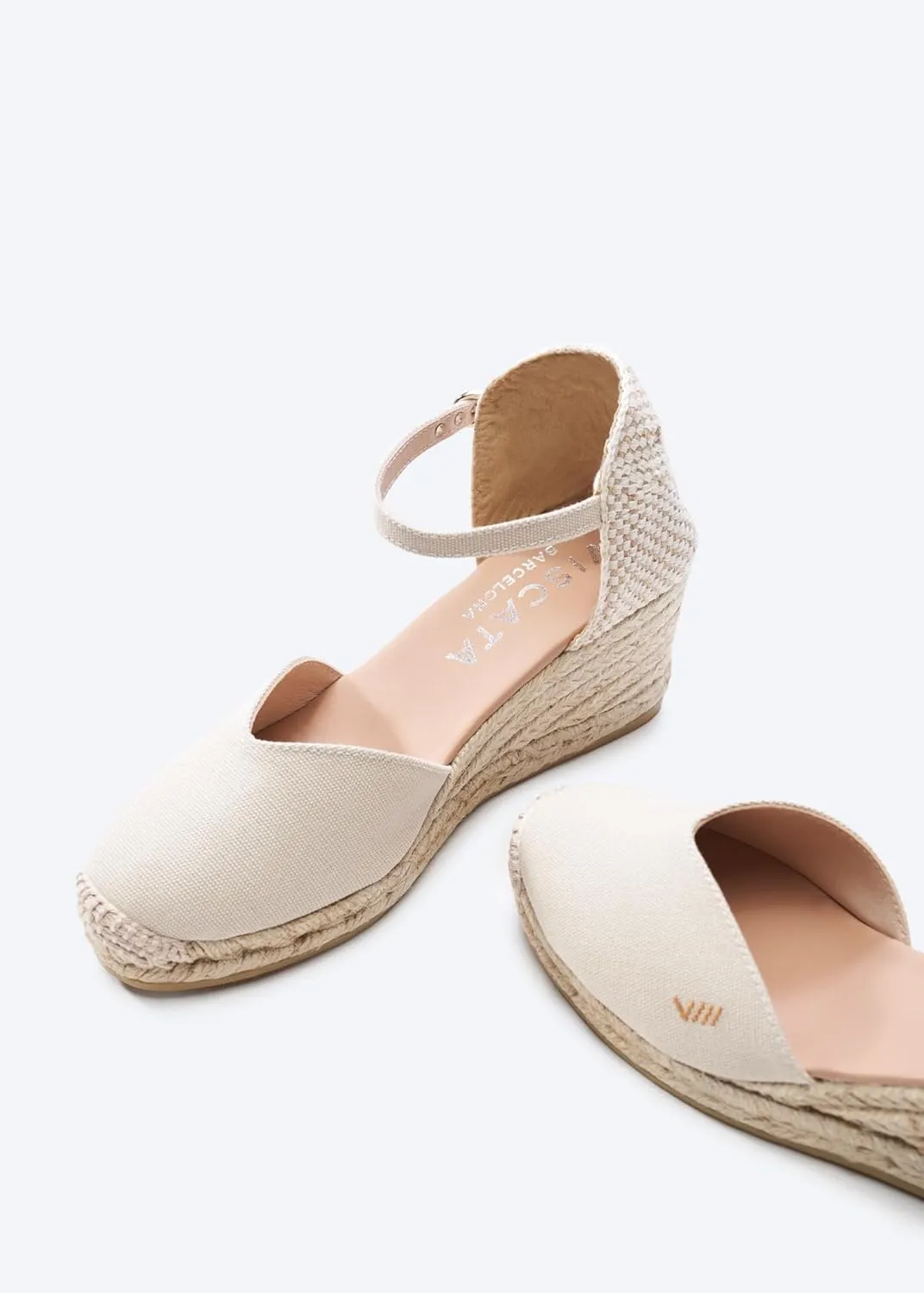 Viscata Reus Canvas Wedge Handmade 2  Heel Women's Sandals with Breathable Cotton Canvas V-cut Vamp and 100% Natural Jute Midsole for all Casual Occasions