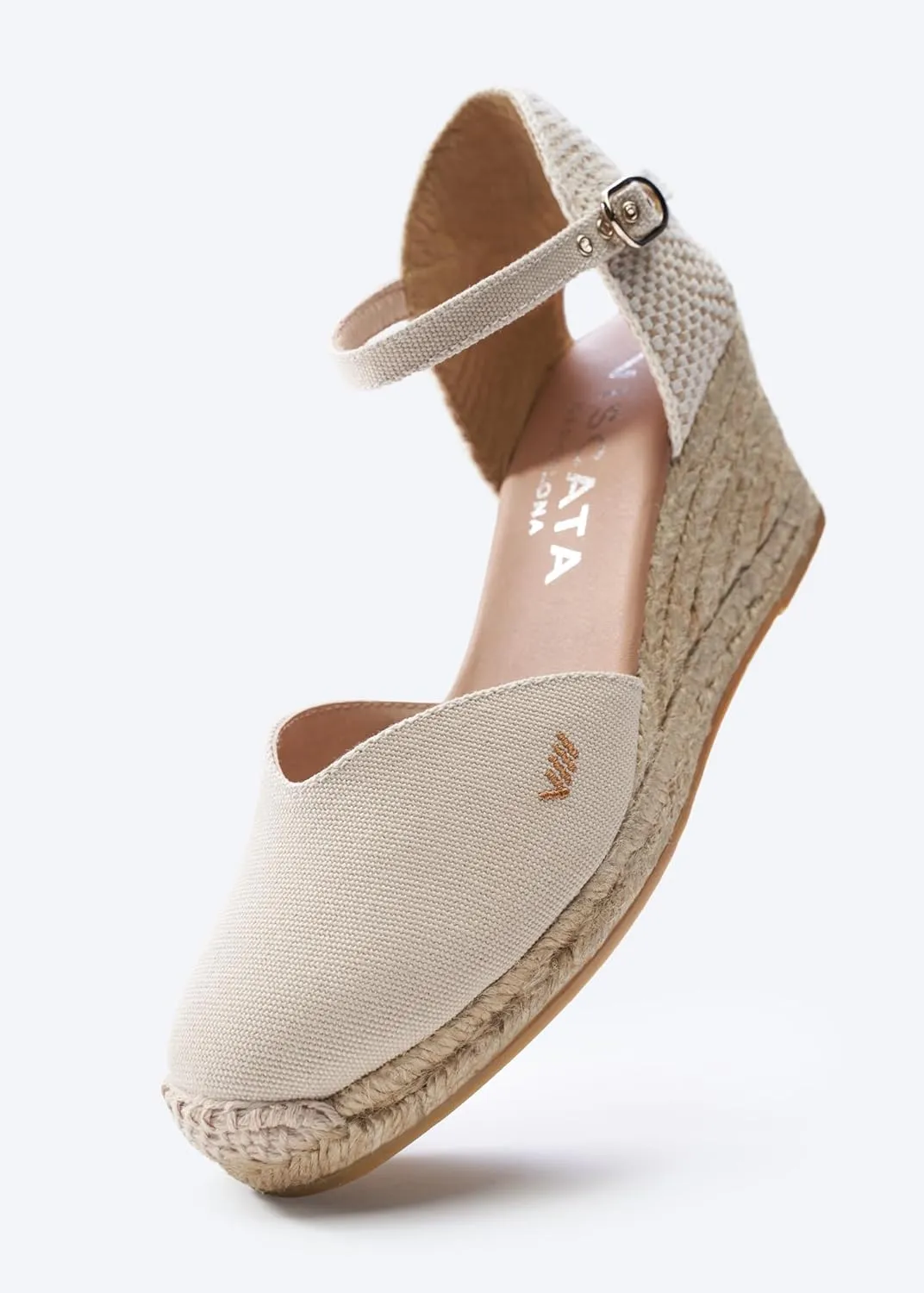 Viscata Reus Canvas Wedge Handmade 2  Heel Women's Sandals with Breathable Cotton Canvas V-cut Vamp and 100% Natural Jute Midsole for all Casual Occasions