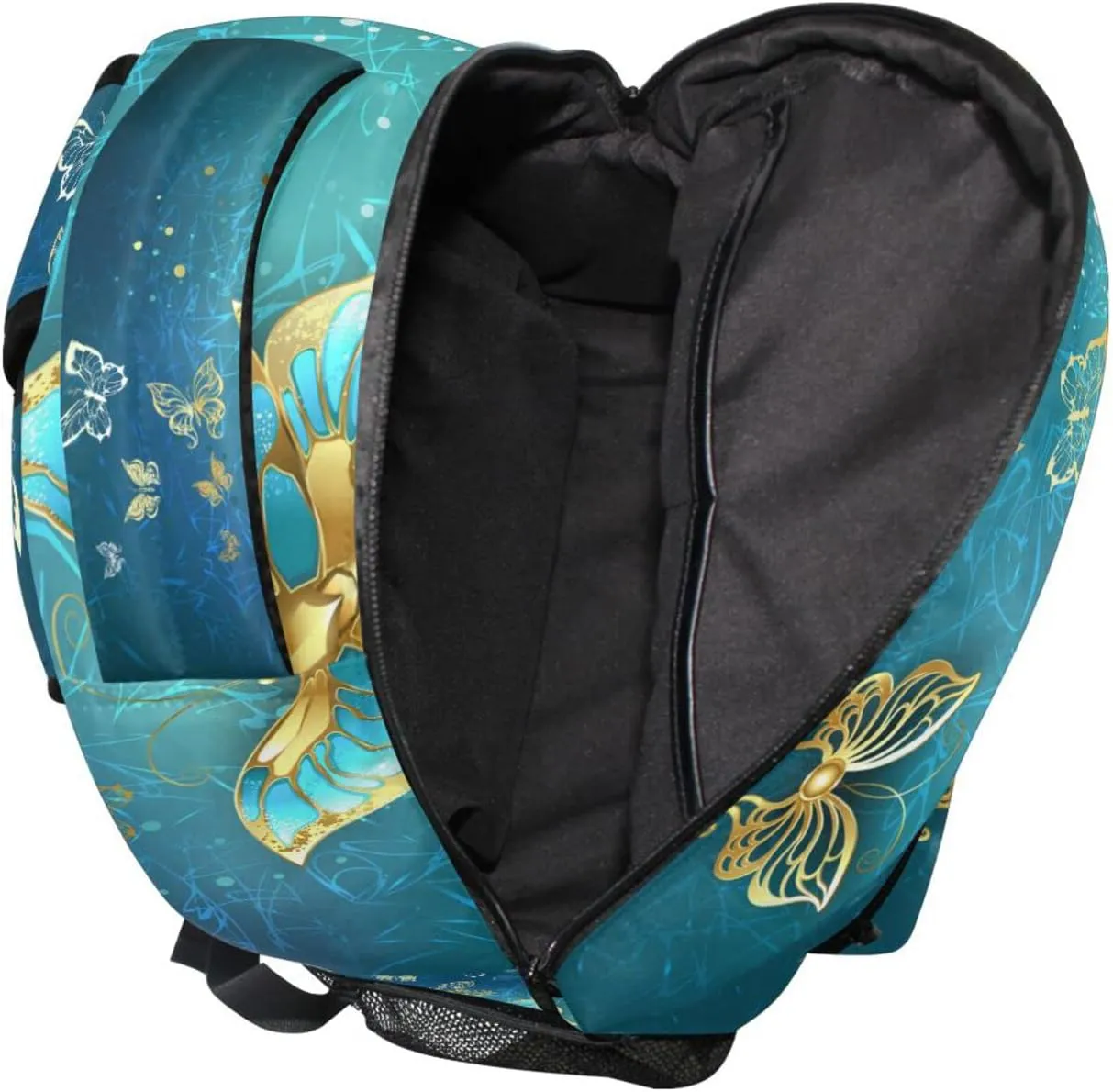 Wamika Butterfly Kids Backpack Turquoise Golden School Backpacks for Boys Girls Daypack Book Bag