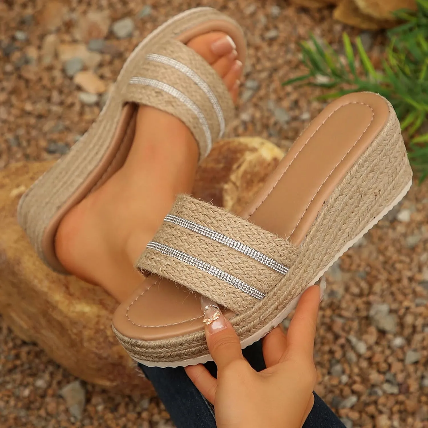 Wedge Sandals for Women Fashion Platform Sandals Casual Summer Wedges Sandals Slip on Open Toe Shoes