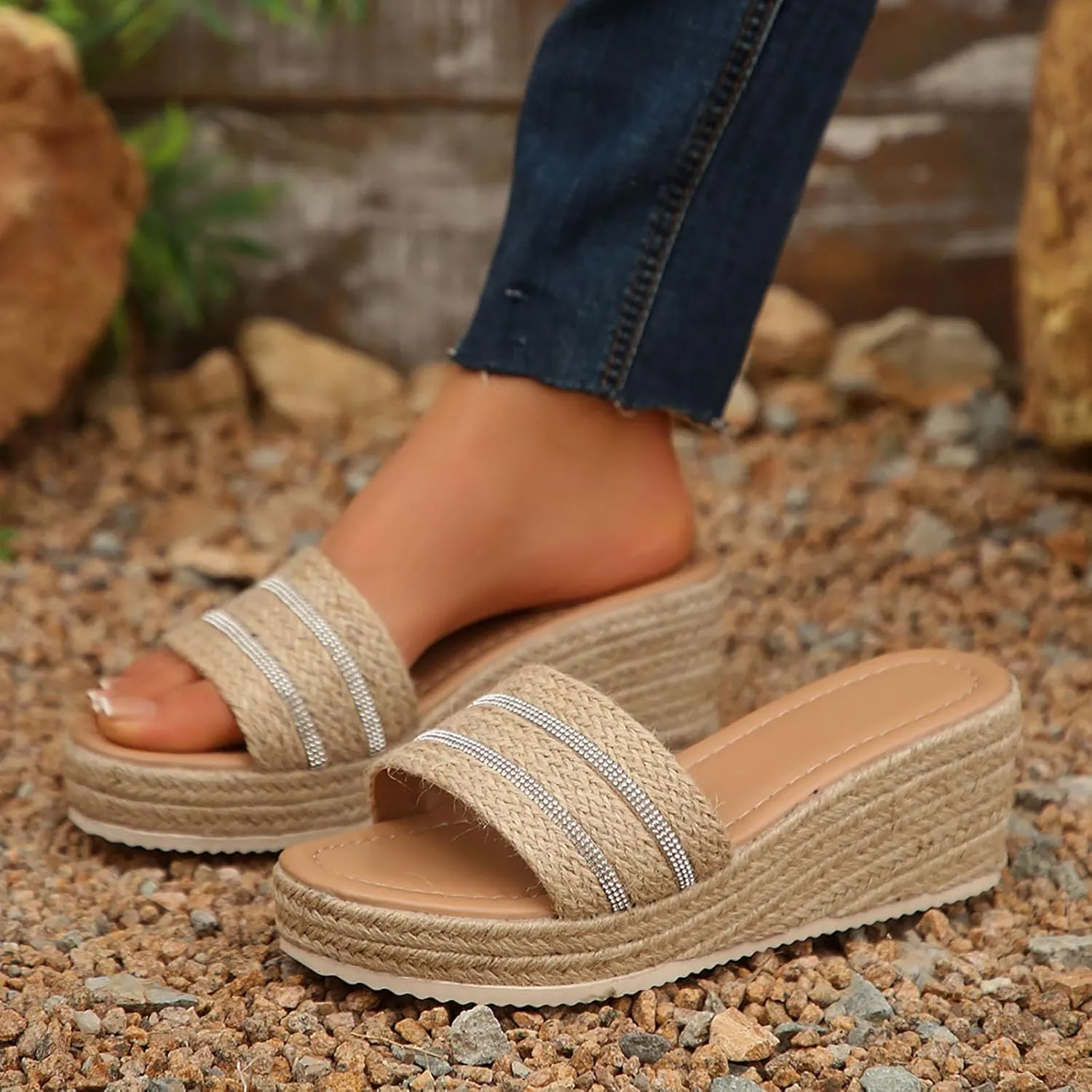 Wedge Sandals for Women Fashion Platform Sandals Casual Summer Wedges Sandals Slip on Open Toe Shoes