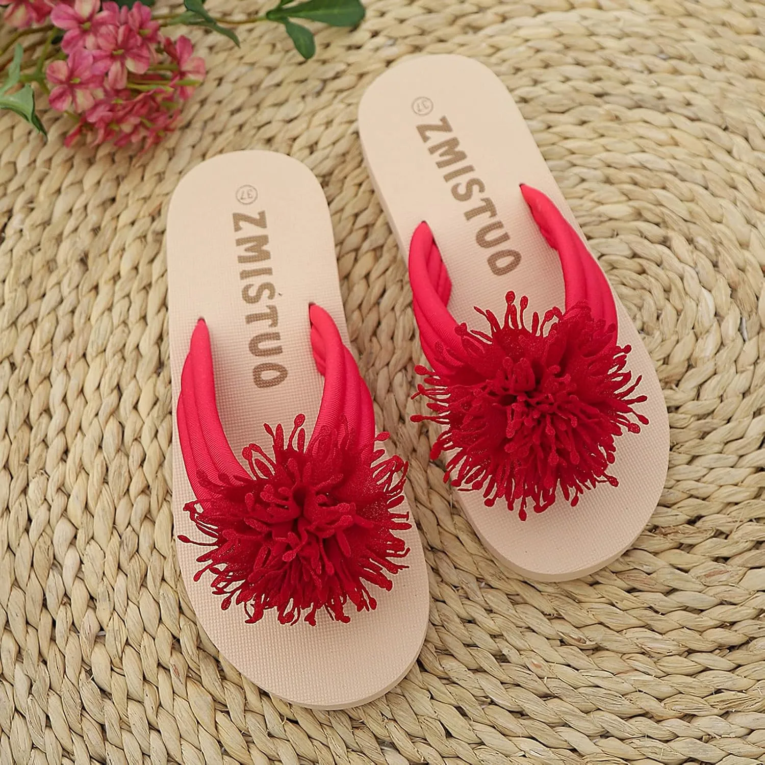 Wedge Sandals for Women Fashion Slippers Women's Flower Flip Flops Casual Versatile Thick Soled Slippers Comfortable And