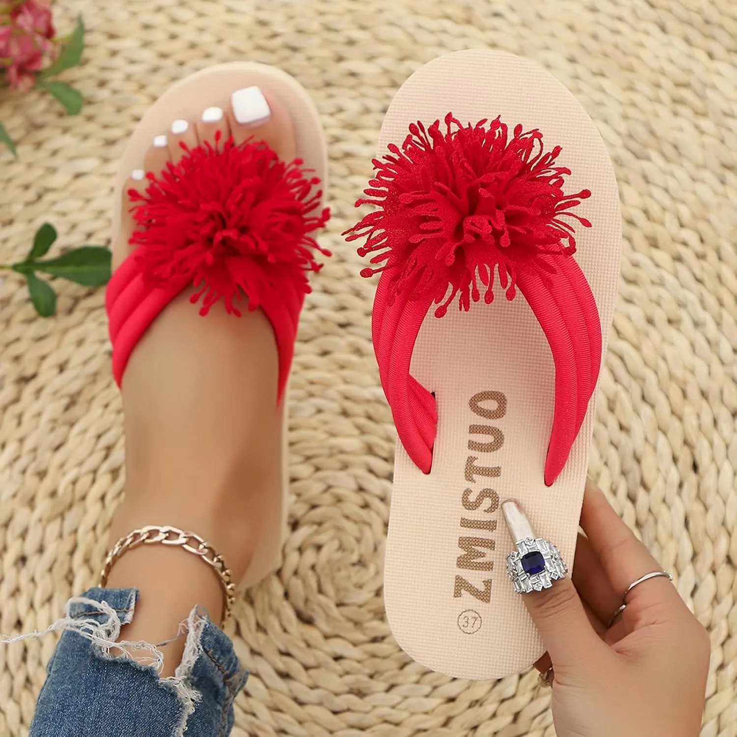 Wedge Sandals for Women Fashion Slippers Women's Flower Flip Flops Casual Versatile Thick Soled Slippers Comfortable And