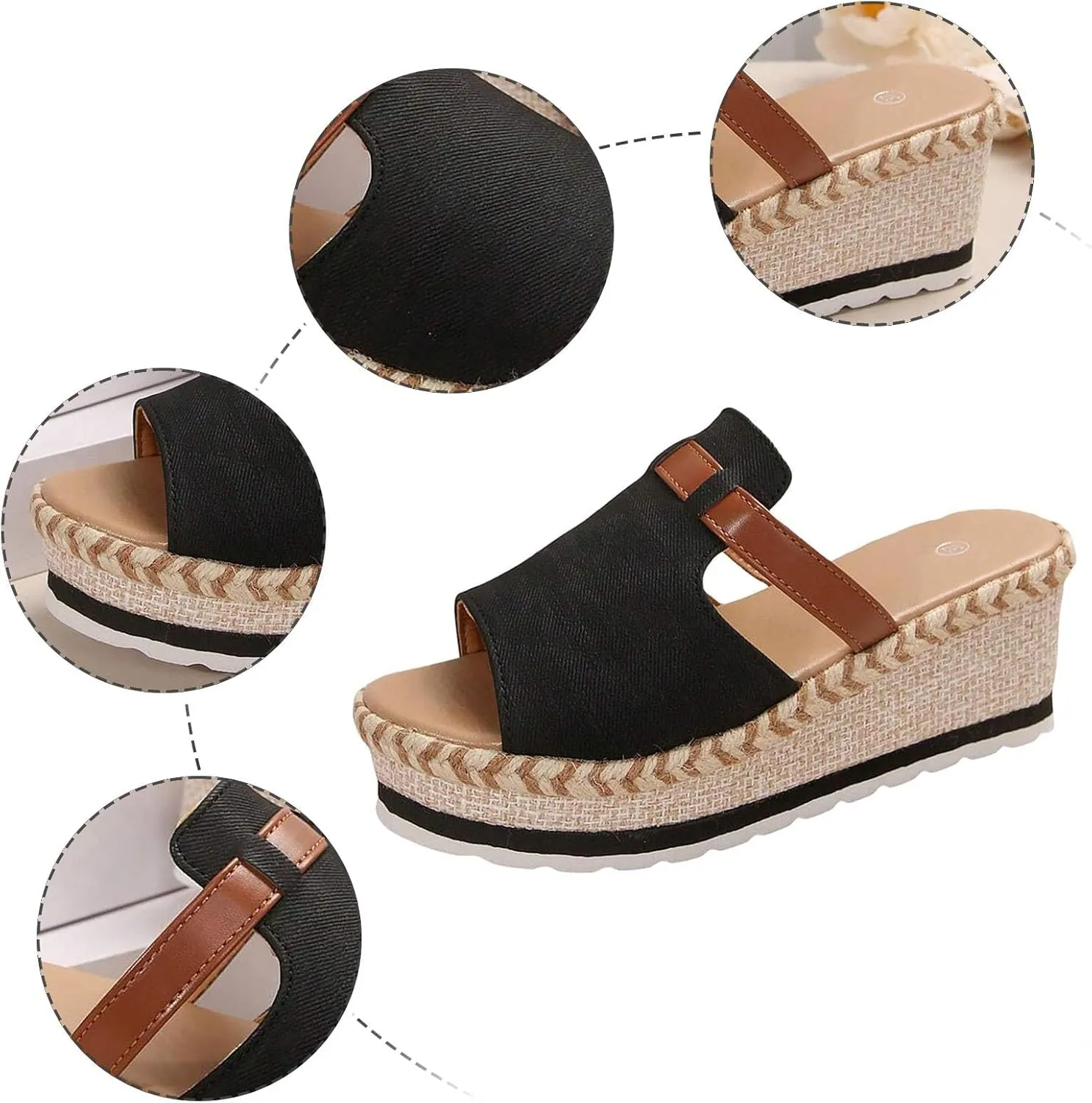 Wedge Sandals for Women Summer Arch Support Platform Sandals Comfortable Slip on Orthopedic Sandal, Open Toe Braided Patchwork Strappy Espadrilles Beach Outdoor Slippers All Day Comfort
