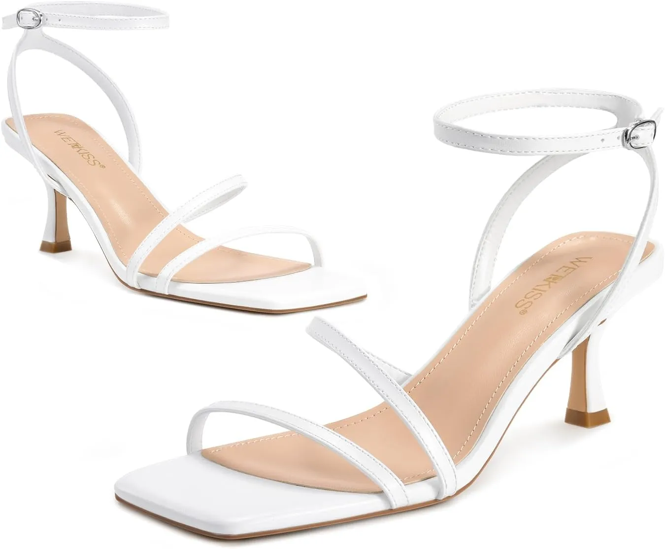 wetkiss Kitten Heels for Women Heels Sandals Low Heels Cute Strappy Heels Square Toe Comfortable Heels