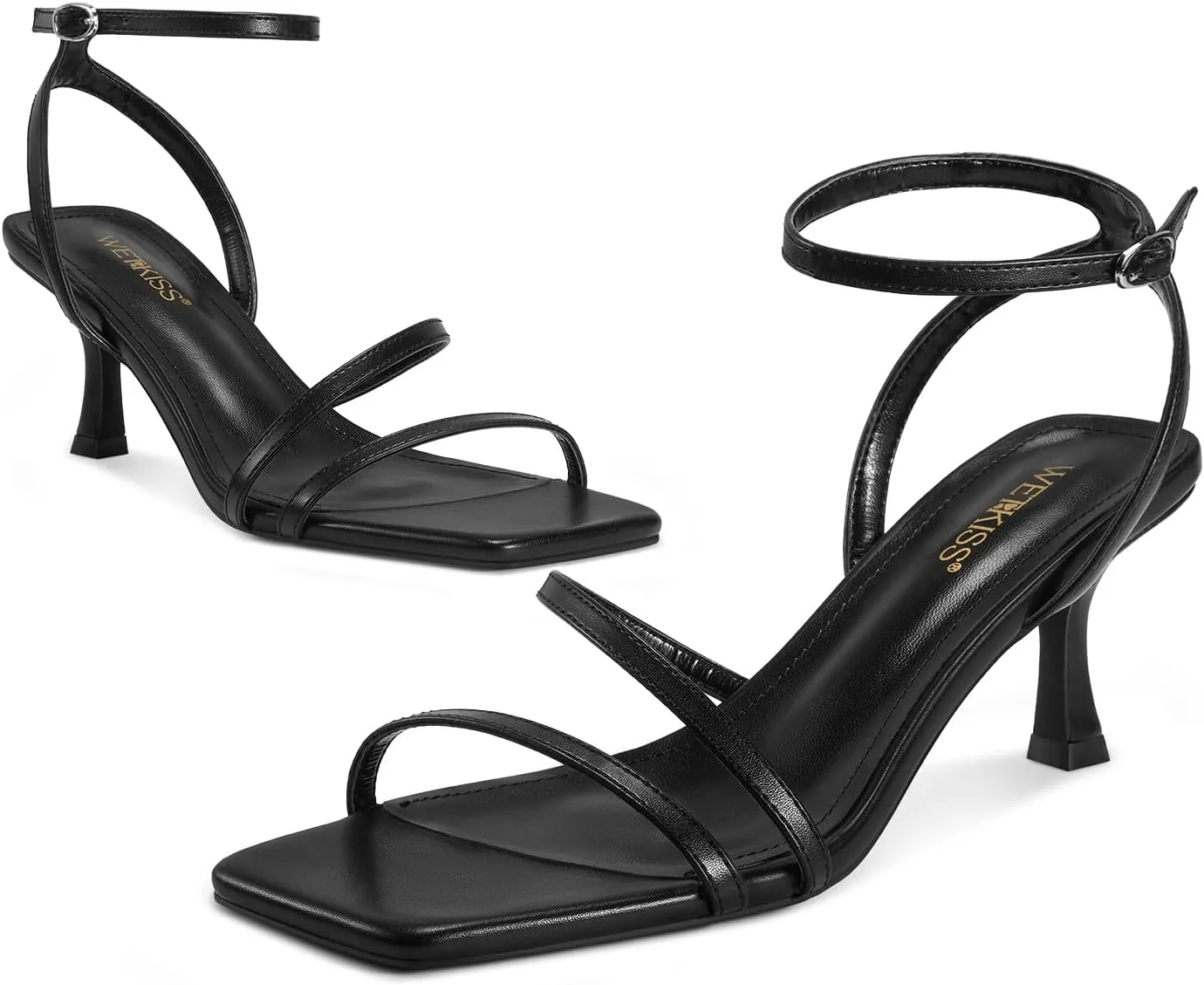 wetkiss Kitten Heels for Women Heels Sandals Low Heels Cute Strappy Heels Square Toe Comfortable Heels