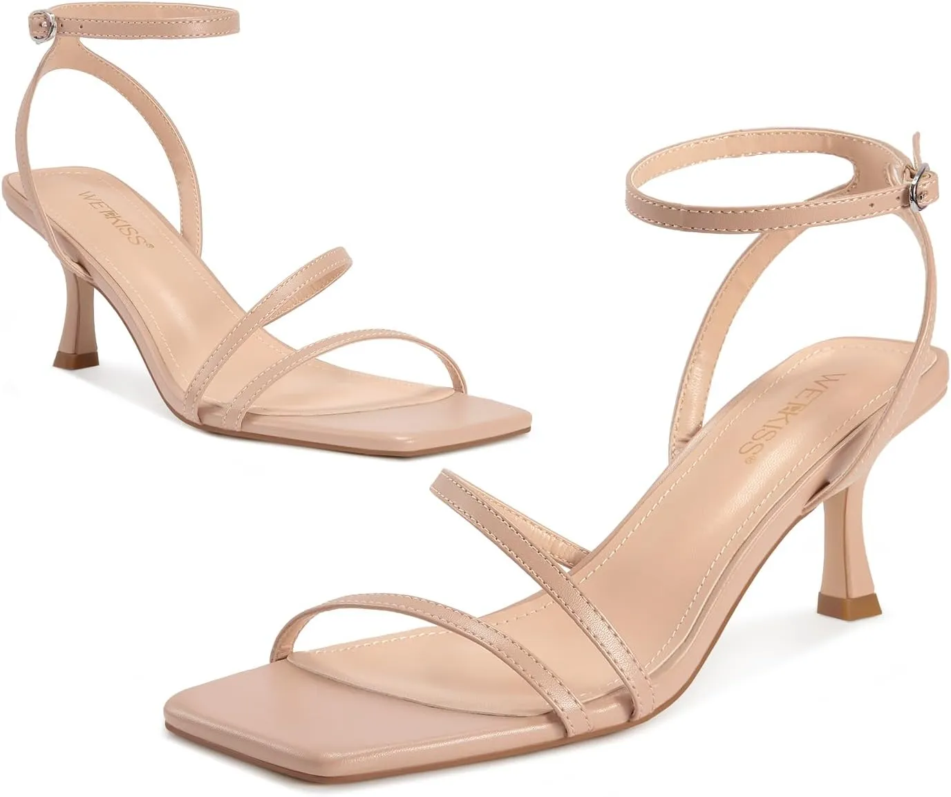 wetkiss Kitten Heels for Women Heels Sandals Low Heels Cute Strappy Heels Square Toe Comfortable Heels