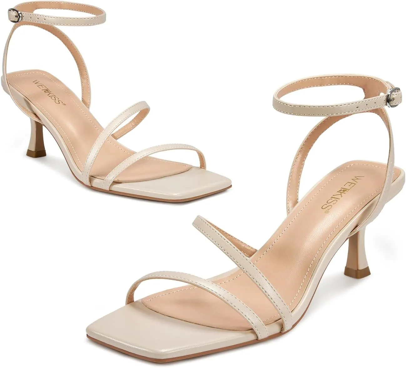 wetkiss Kitten Heels for Women Heels Sandals Low Heels Cute Strappy Heels Square Toe Comfortable Heels