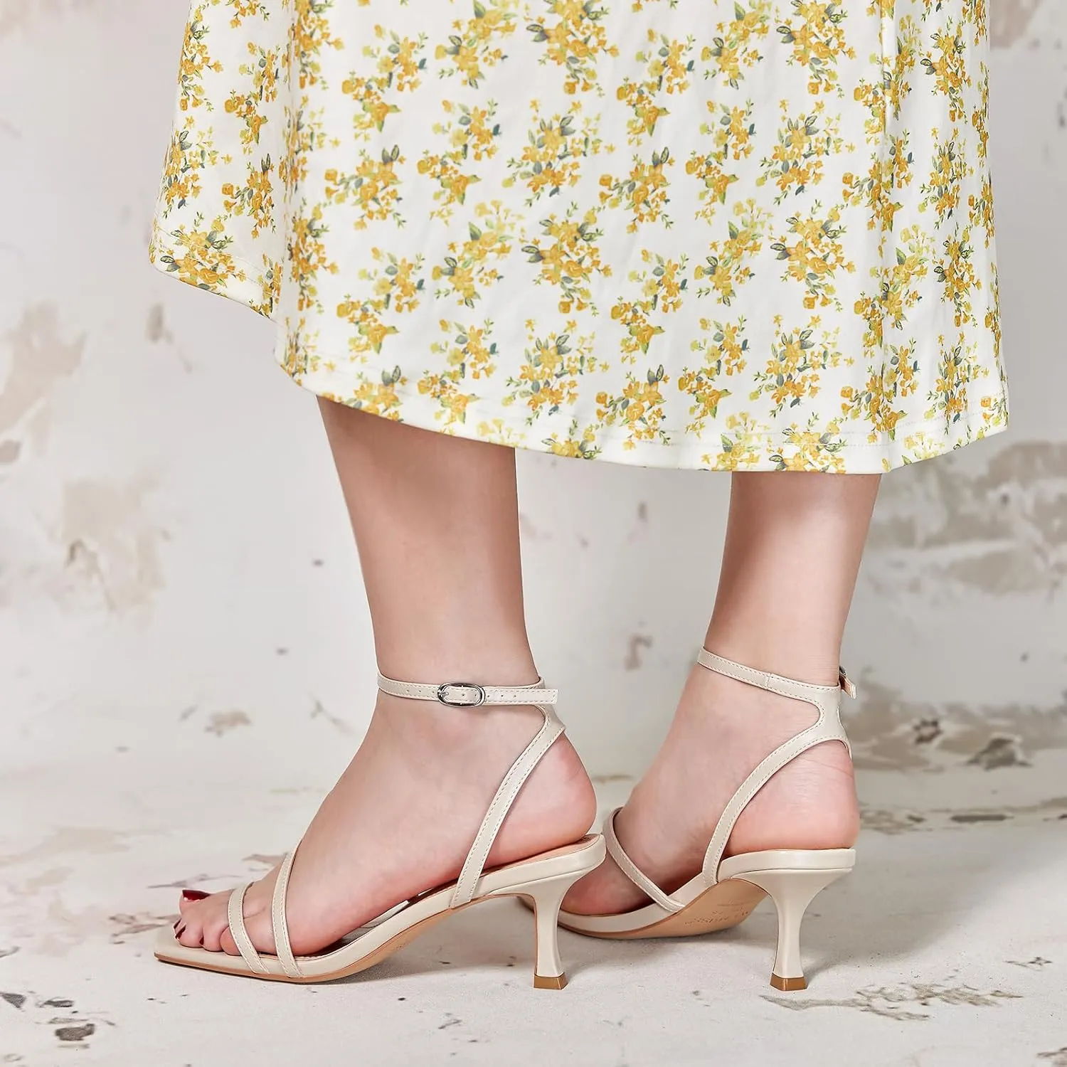 wetkiss Kitten Heels for Women Heels Sandals Low Heels Cute Strappy Heels Square Toe Comfortable Heels