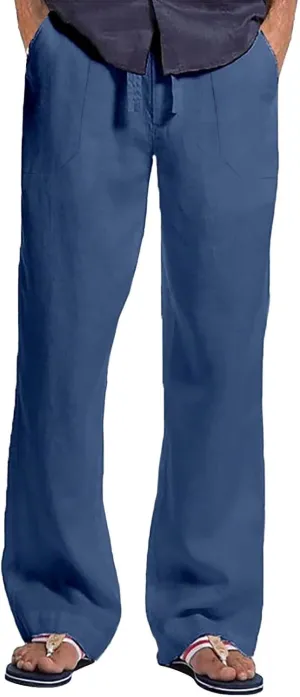 White Linen Pants for Men Breathable Casual Pants Cotton Loose Summer Yoga Beach Trousers White Pants for Men Dressy
