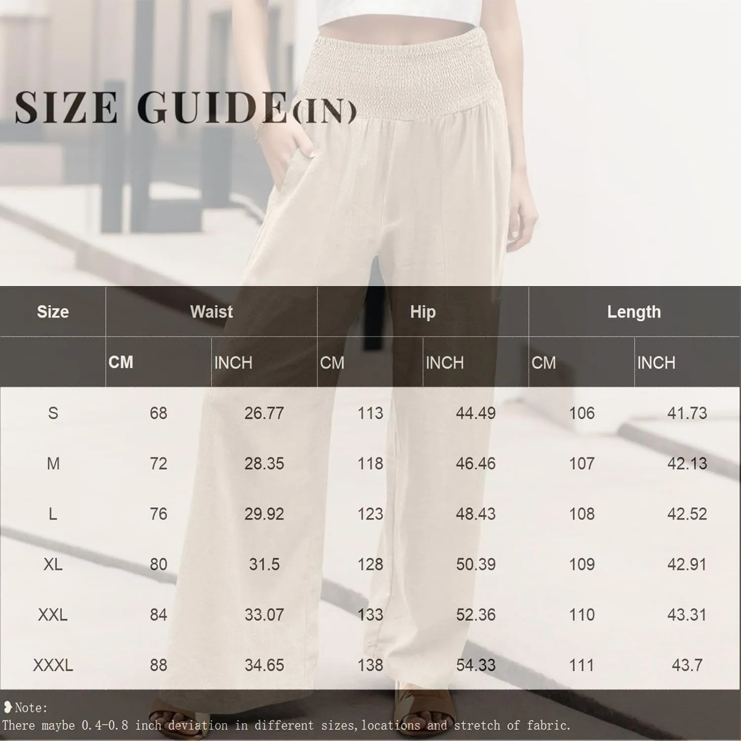 Wide Leg Beach Pants for Women Linen High Waist Flowy Elastic Waist Palazzo Pants Trendy Comfy Straight Smocked Clothes
