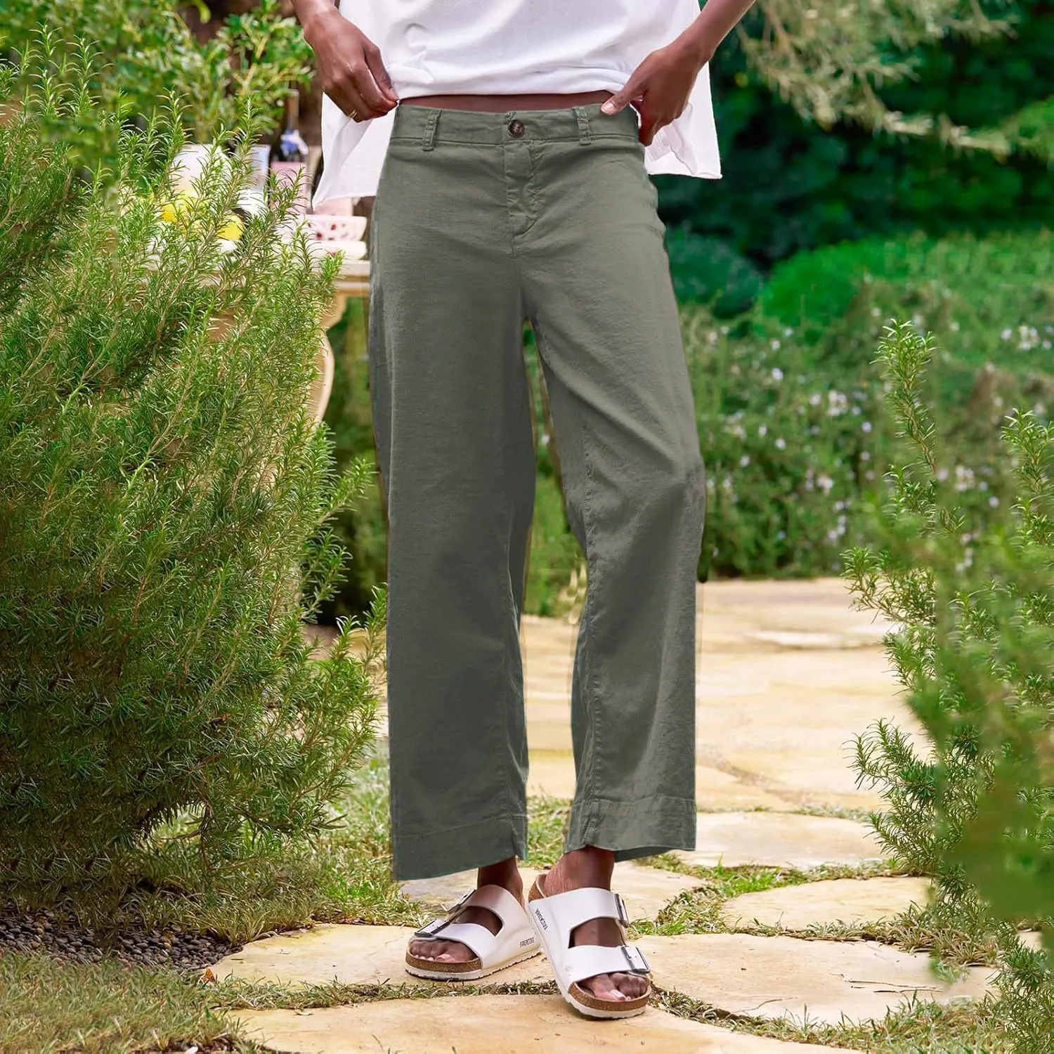 Wide Leg Loose Pants for Women Dressy Linen High Waist Beach Palazzo Pants Summer with Pockets Straight Leg Clothes