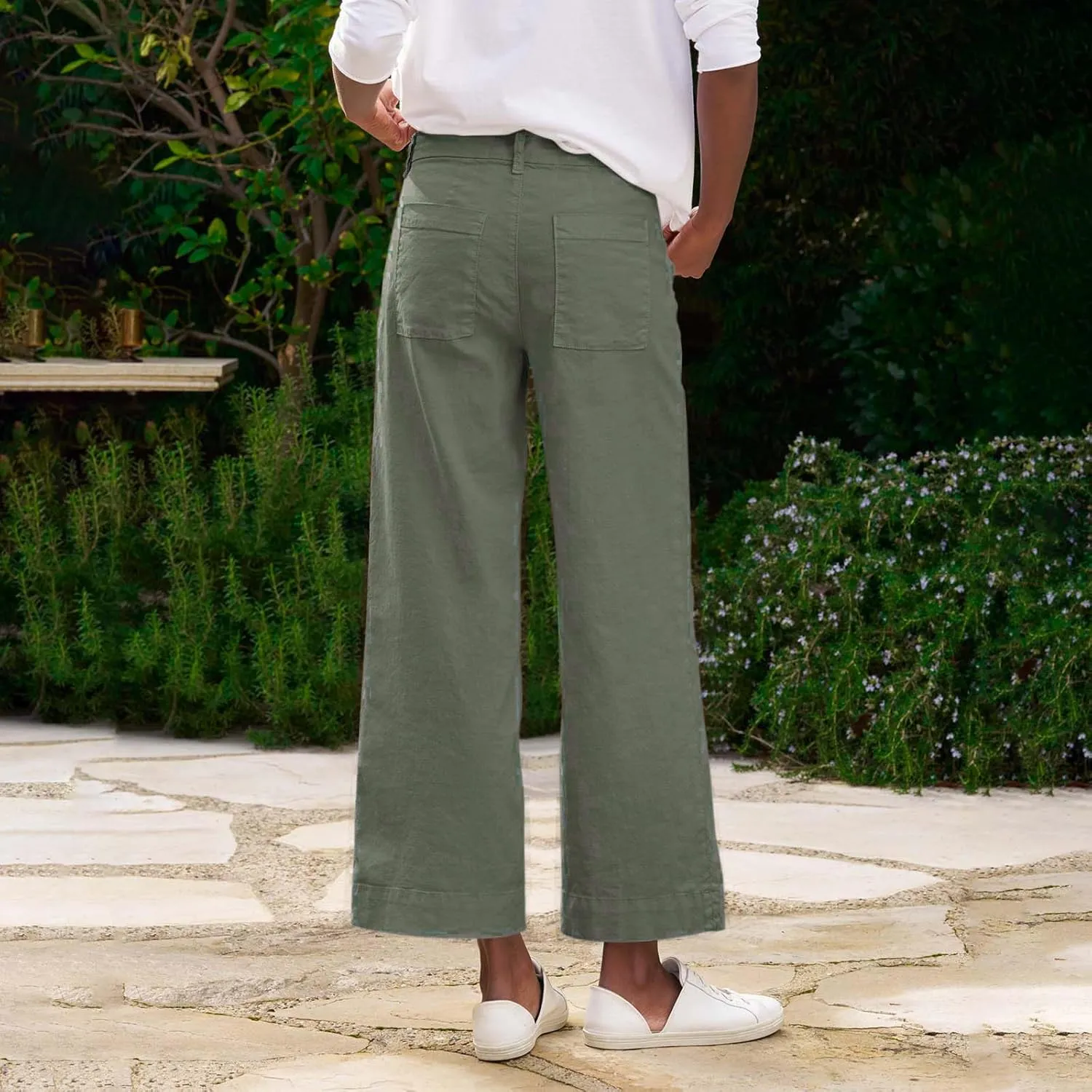 Wide Leg Loose Pants for Women Dressy Linen High Waist Beach Palazzo Pants Summer with Pockets Straight Leg Clothes