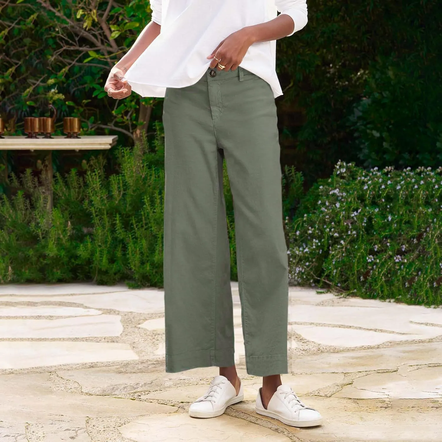 Wide Leg Loose Pants for Women Dressy Linen High Waist Beach Palazzo Pants Summer with Pockets Straight Leg Clothes