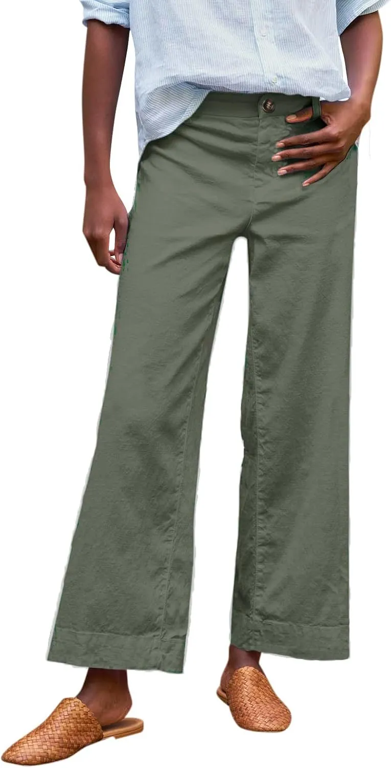 Wide Leg Loose Pants for Women Dressy Linen High Waist Beach Palazzo Pants Summer with Pockets Straight Leg Clothes