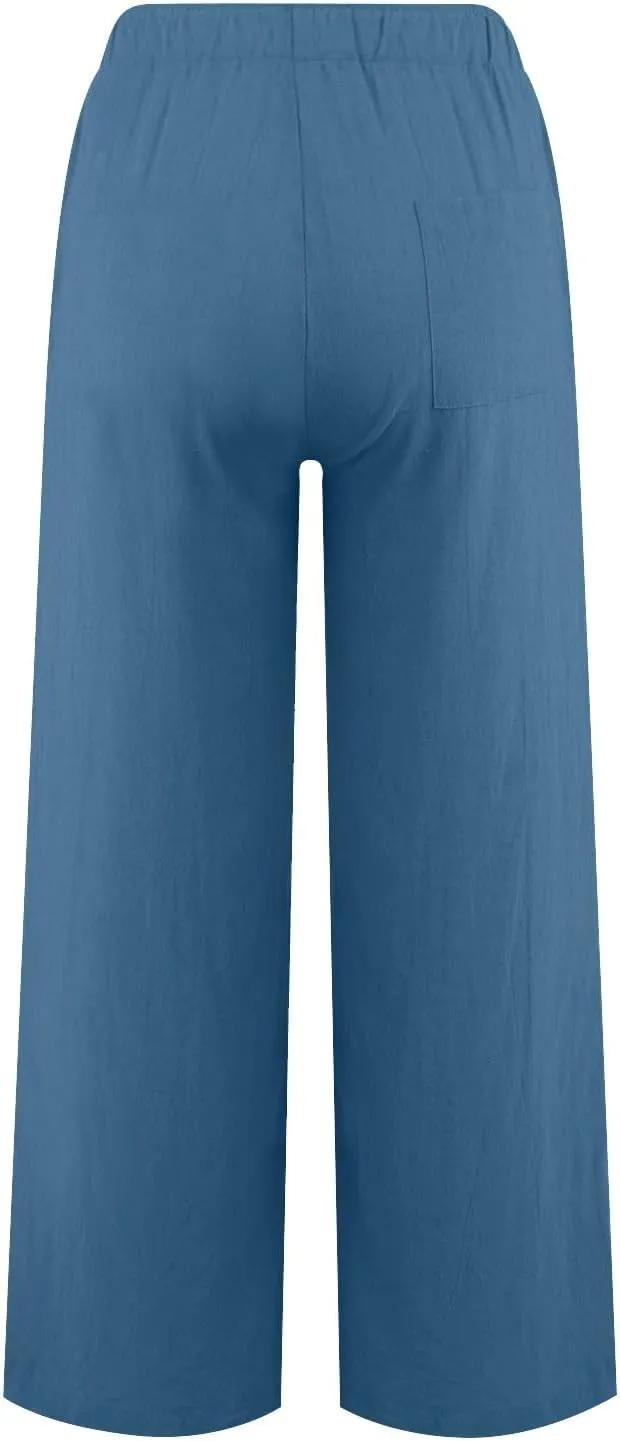 Wide Leg Pants for Women High Waisted Casual Cotton Linen Trousers Plus Size Baggy Loose Fit Comfy Summer Lounge Pants
