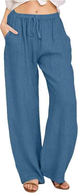 Wide Leg Pants for Women High Waisted Casual Cotton Linen Trousers Plus Size Baggy Loose Fit Comfy Summer Lounge Pants