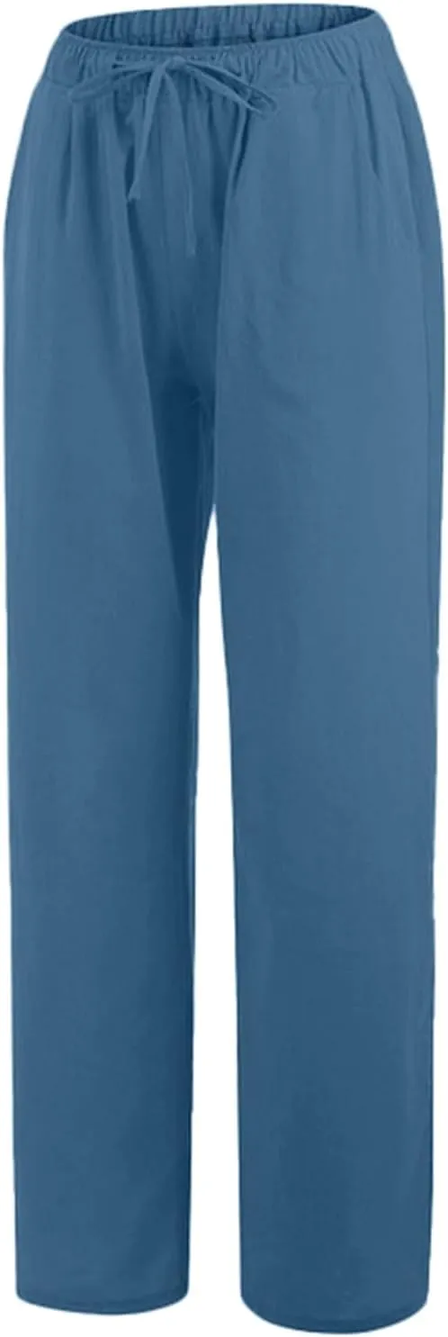 Wide Leg Pants for Women High Waisted Casual Cotton Linen Trousers Plus Size Baggy Loose Fit Comfy Summer Lounge Pants