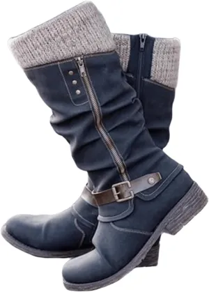 Winter Boots For Women 2022 Trendy Combat Boots Lace up Mid Calf Low Heel Chunky Platform Side Zipper Military Warm Boot
