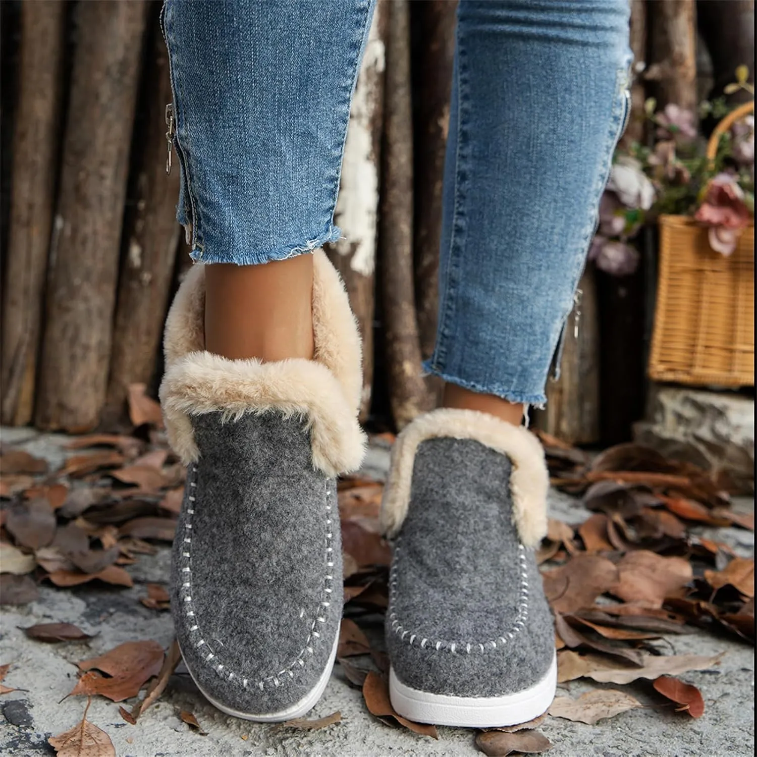 Winter Boots For Women 2024 Dressy Warm Fur Lined Snow Short Ankle Booties Fashion Comfortable Slip On Loafers Shoes