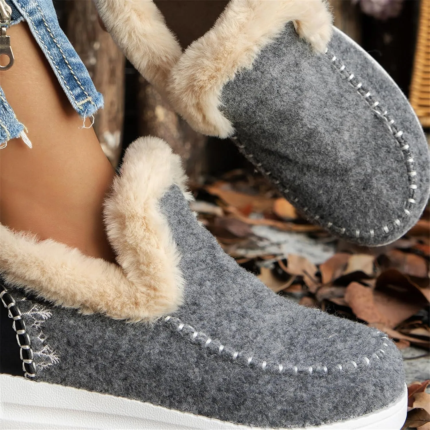 Winter Boots For Women 2024 Dressy Warm Fur Lined Snow Short Ankle Booties Fashion Comfortable Slip On Loafers Shoes