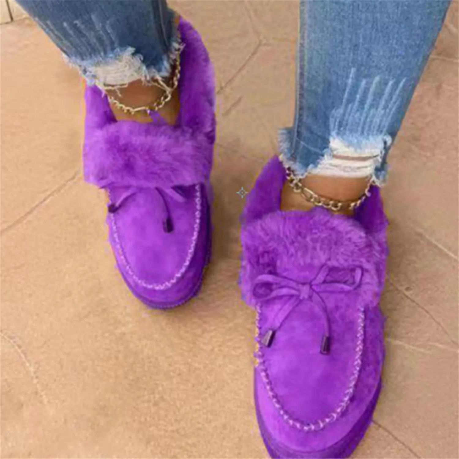 Winter Boots For Women Fashion Warm Fur Lined Snow Boots Casual Trendy Comfortable Fuzzy Loafers Shoes Ankle Booties