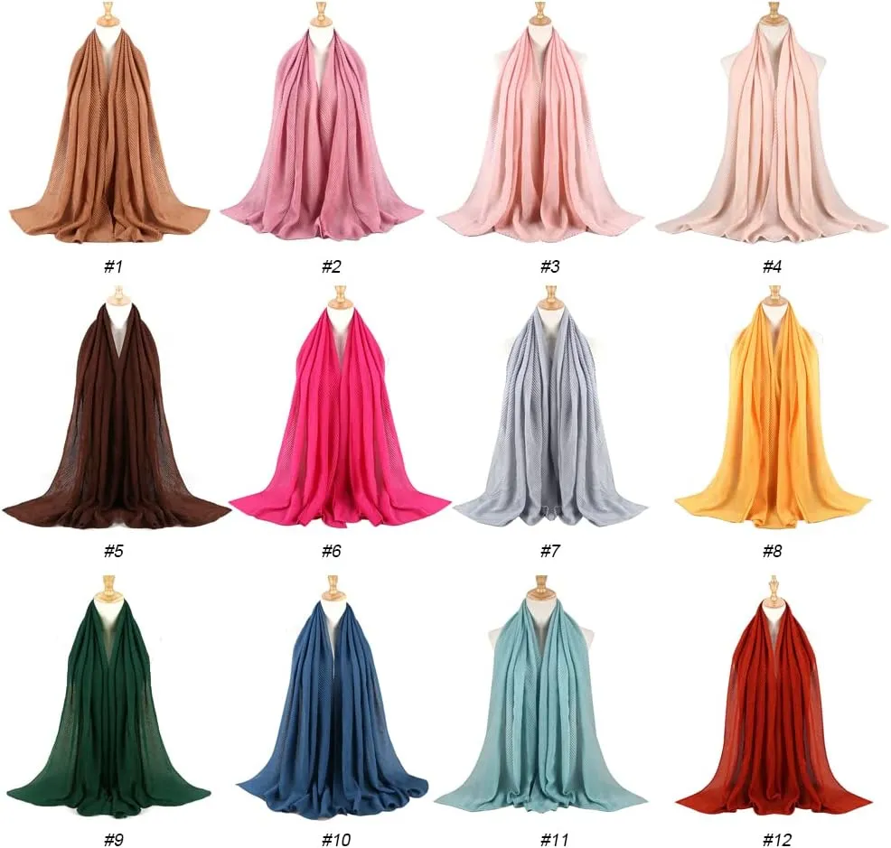 Women Hijab Muslim Head Scarf Solid Color Long Scarf Wrap Scarves Cotton Scarf Lightweight Chiffon Shawl Headscarves (Coffee)