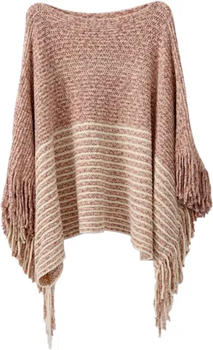 Women Off Shoulder Poncho With Tassels Knitted Shawl Scarf Fringed Wraps Pashminas Sweater Pullover Cape Gifts