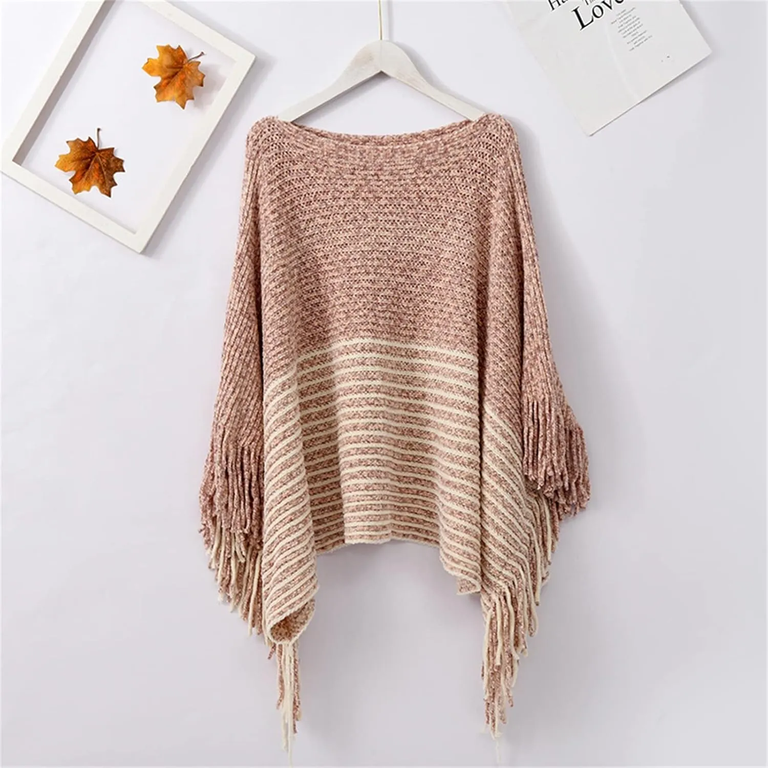 Women Off Shoulder Poncho With Tassels Knitted Shawl Scarf Fringed Wraps Pashminas Sweater Pullover Cape Gifts