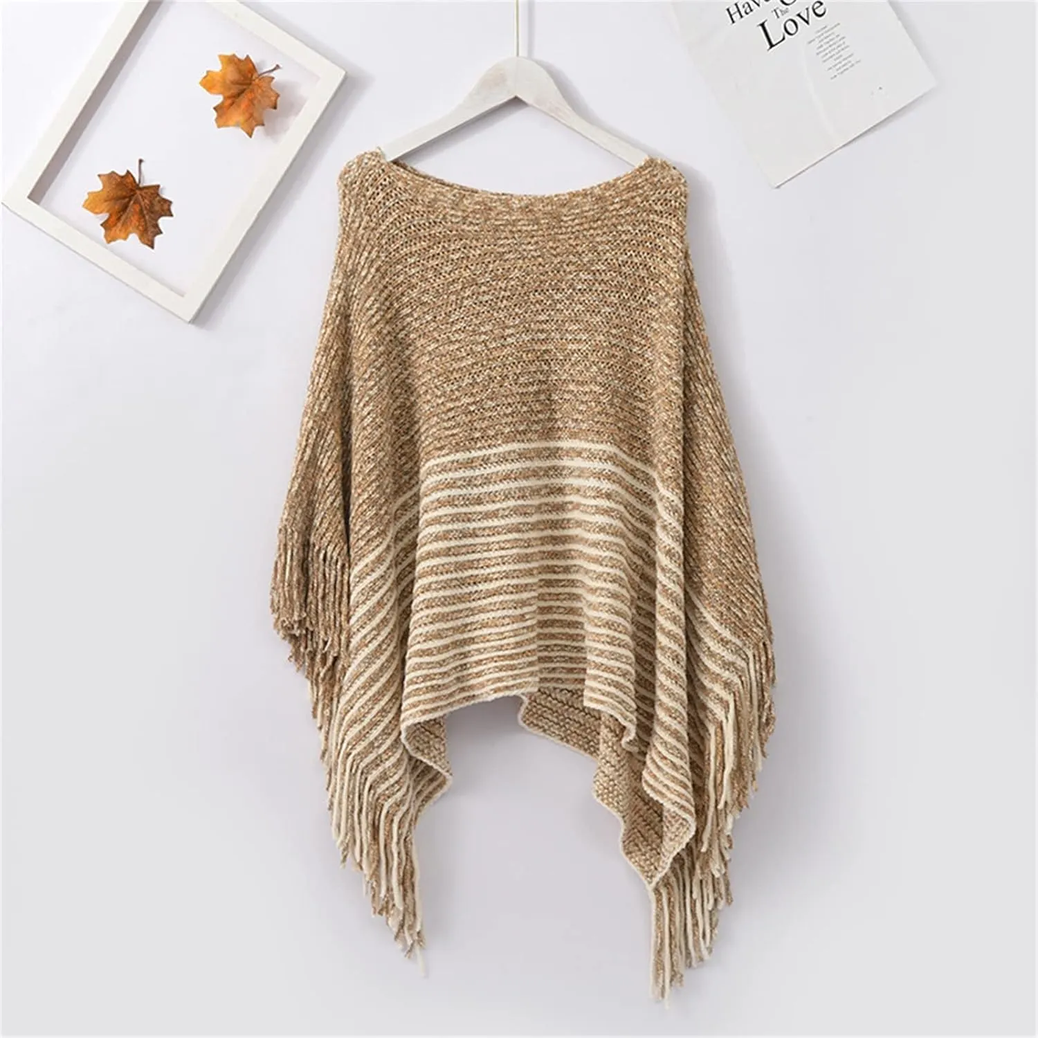 Women Off Shoulder Poncho With Tassels Knitted Shawl Scarf Fringed Wraps Pashminas Sweater Pullover Cape Gifts