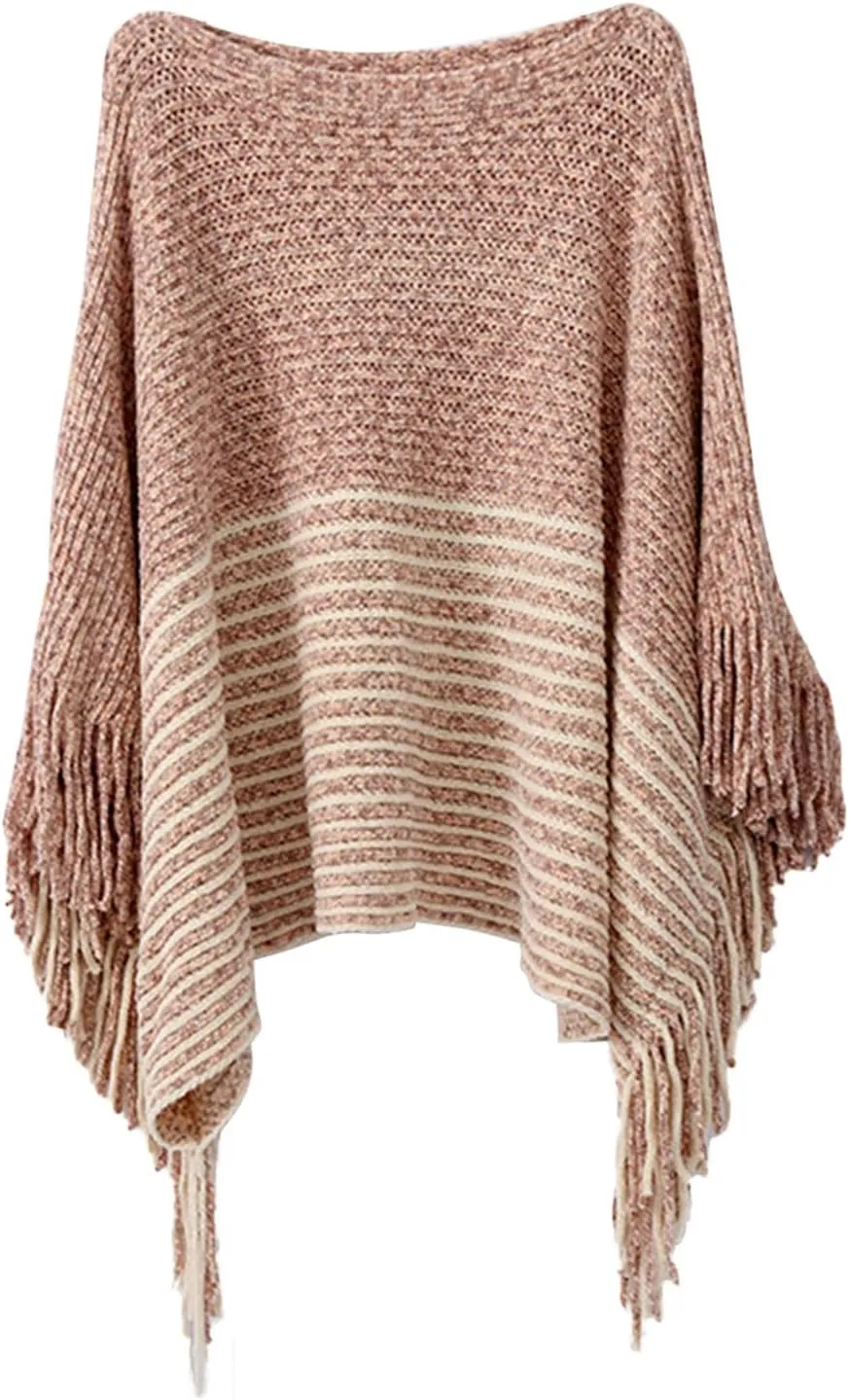 Women Off Shoulder Poncho With Tassels Knitted Shawl Scarf Fringed Wraps Pashminas Sweater Pullover Cape Gifts
