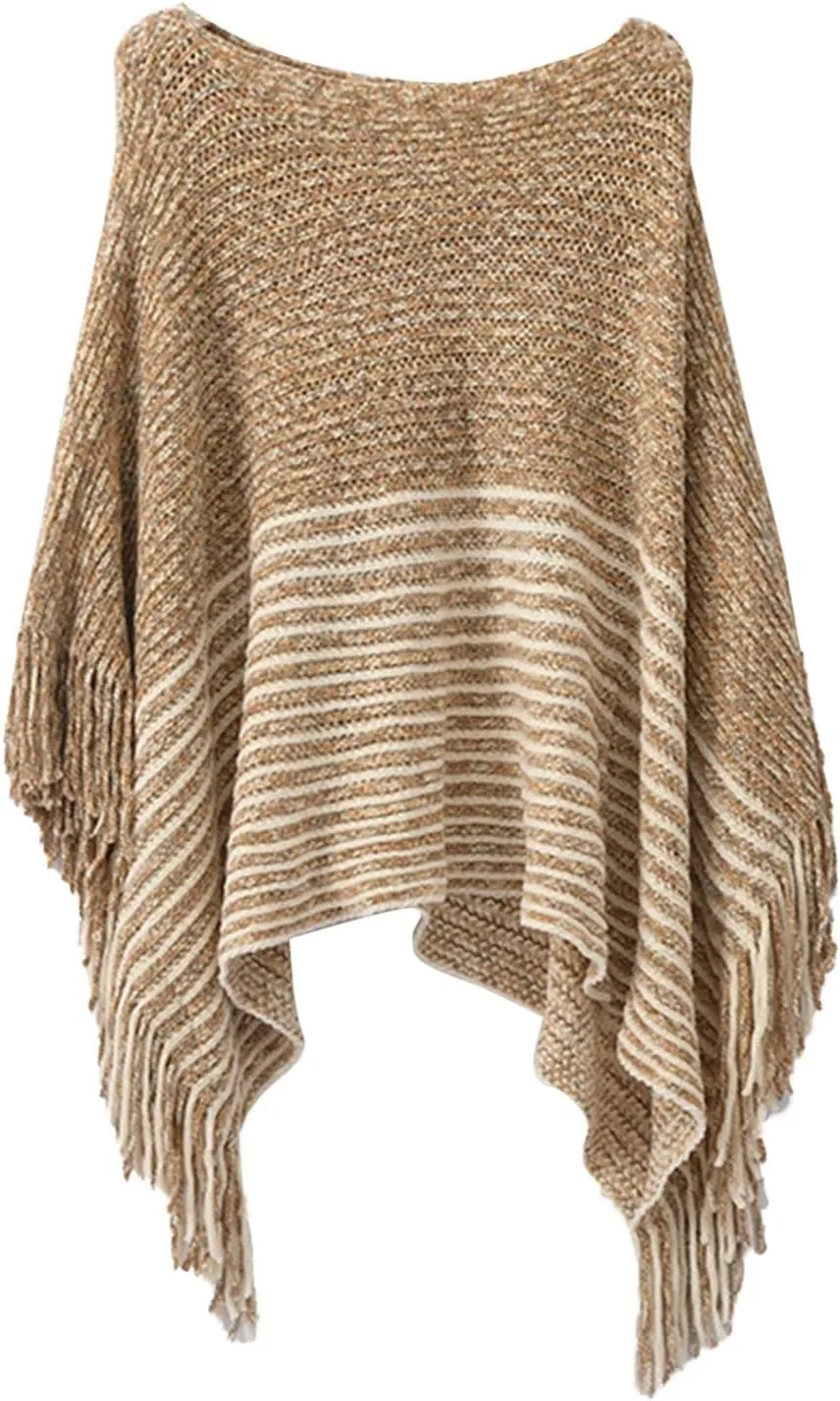 Women Off Shoulder Poncho With Tassels Knitted Shawl Scarf Fringed Wraps Pashminas Sweater Pullover Cape Gifts