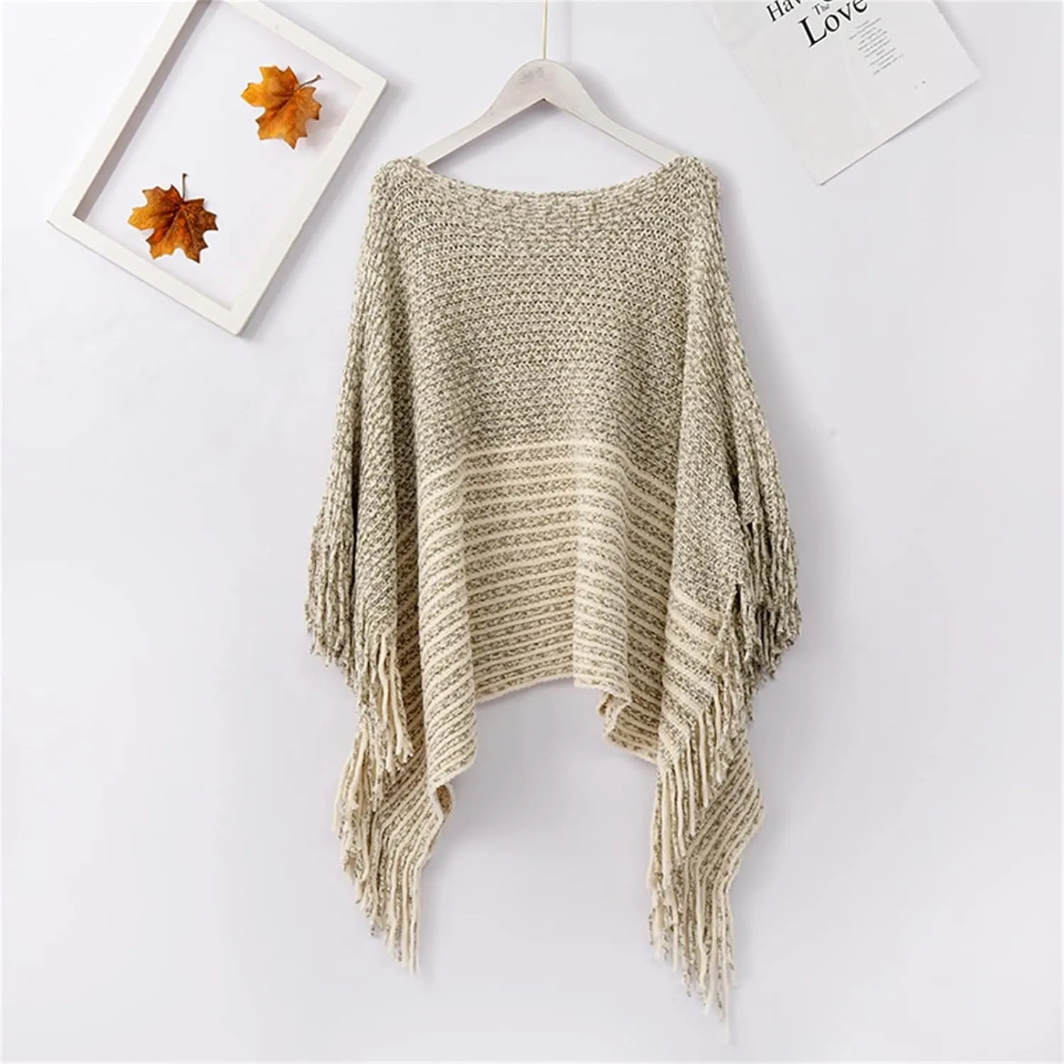 Women Off Shoulder Poncho With Tassels Knitted Shawl Scarf Fringed Wraps Pashminas Sweater Pullover Cape Gifts
