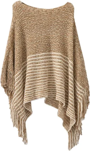 Women Off Shoulder Poncho With Tassels Knitted Shawl Scarf Fringed Wraps Pashminas Sweater Pullover Cape Gifts