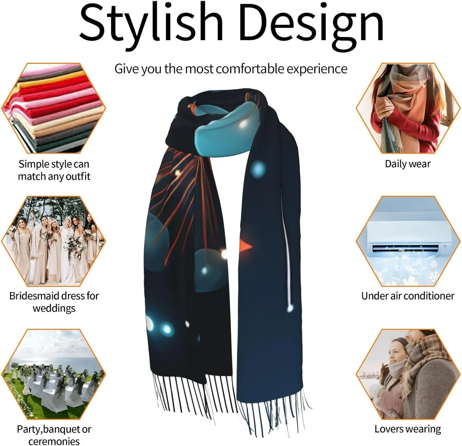 Women Scarf Winter Warm Scarves Super Soft Lightweight Shawl With Fringed Dog with Tie Scarf