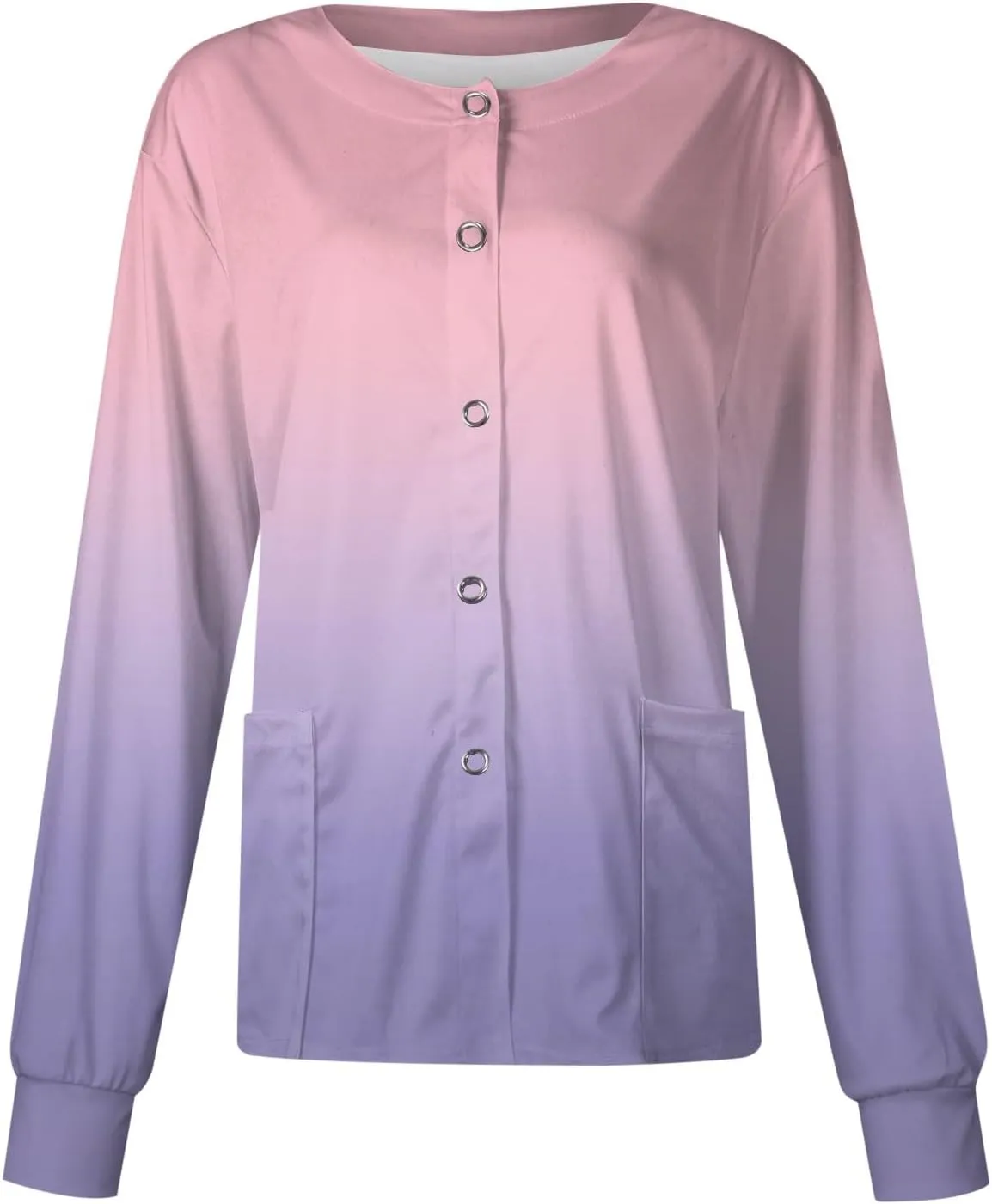 Women Scrub Jacket Long Sleeved Single Breasted Gradient Work Clothes Cardigan Top Long Sleeve Scrubs for Women