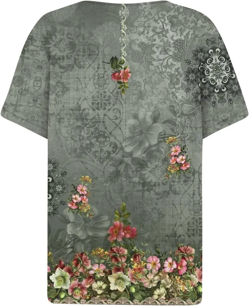 Women Short Sleeve Tops 2024 Summer Casual Pullover Fashion Blouse Tees Button V Neck Printed T Shirt Plus Size