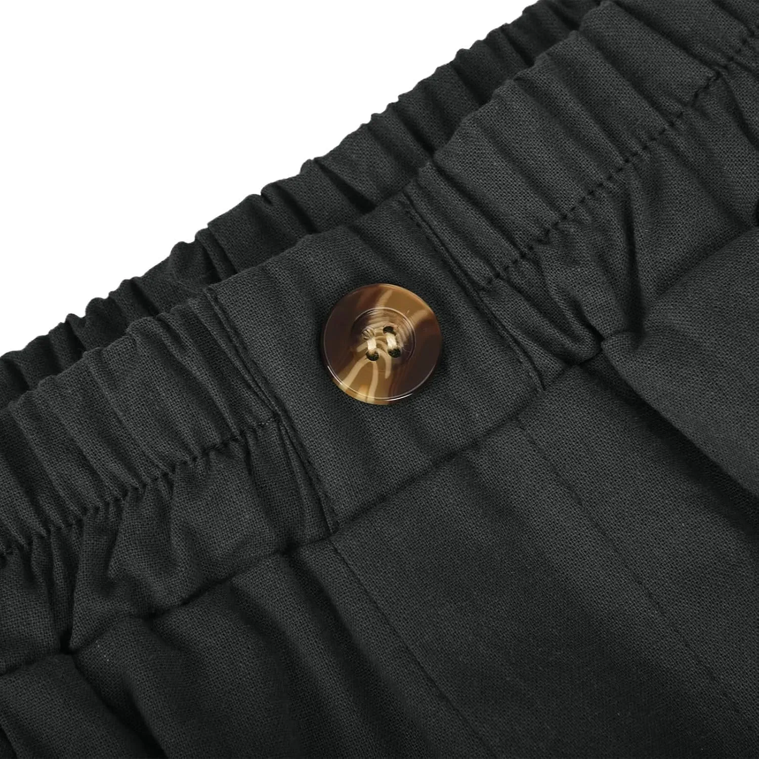 Women Summer Cotton Linen Bermuda Shorts Elastic Waist Wide Leg Shorts Loose Knee Length Shorts Casual Beach Shorts