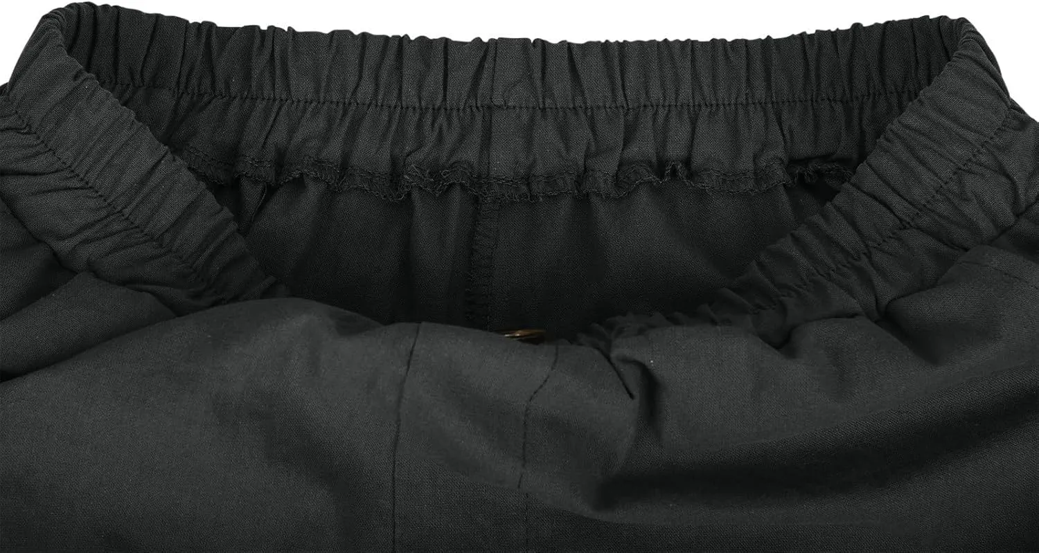 Women Summer Cotton Linen Bermuda Shorts Elastic Waist Wide Leg Shorts Loose Knee Length Shorts Casual Beach Shorts