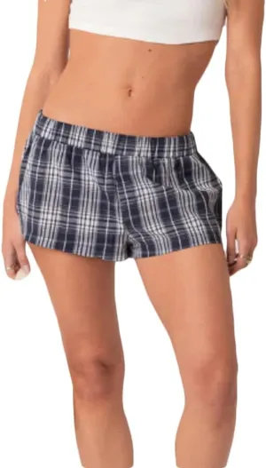 Women Y2k Boxer Shorts Plaid Elastic Waist Wide Leg Lounge Shorts Gingham Pjs Shorts Checkered Micro Shorts Bottoms