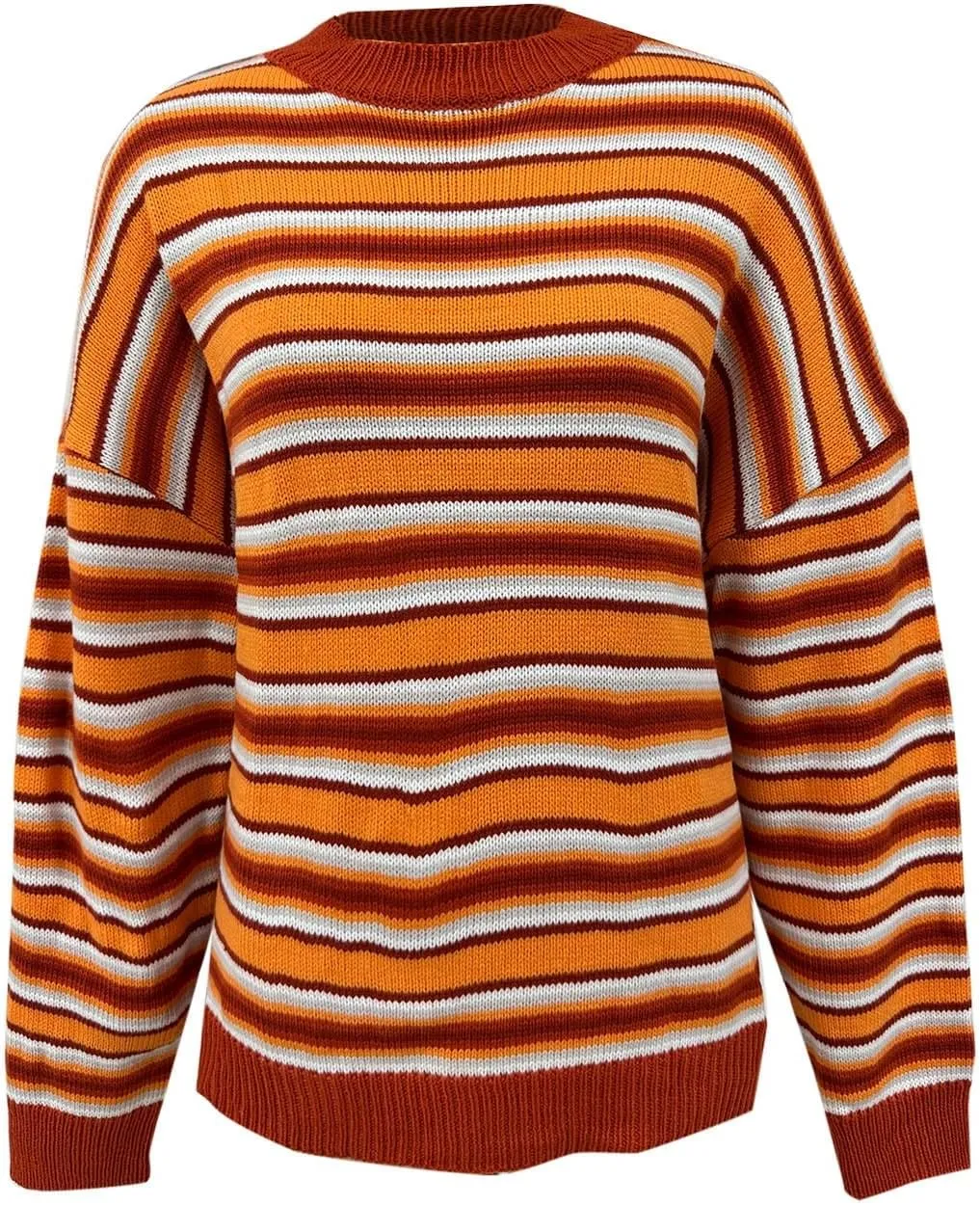 Women's 2024 Winter Pullover Sweater Casual Long Sleeve Crewneck Loose Chunky Knit Jumper Tops Striped Sweater Women