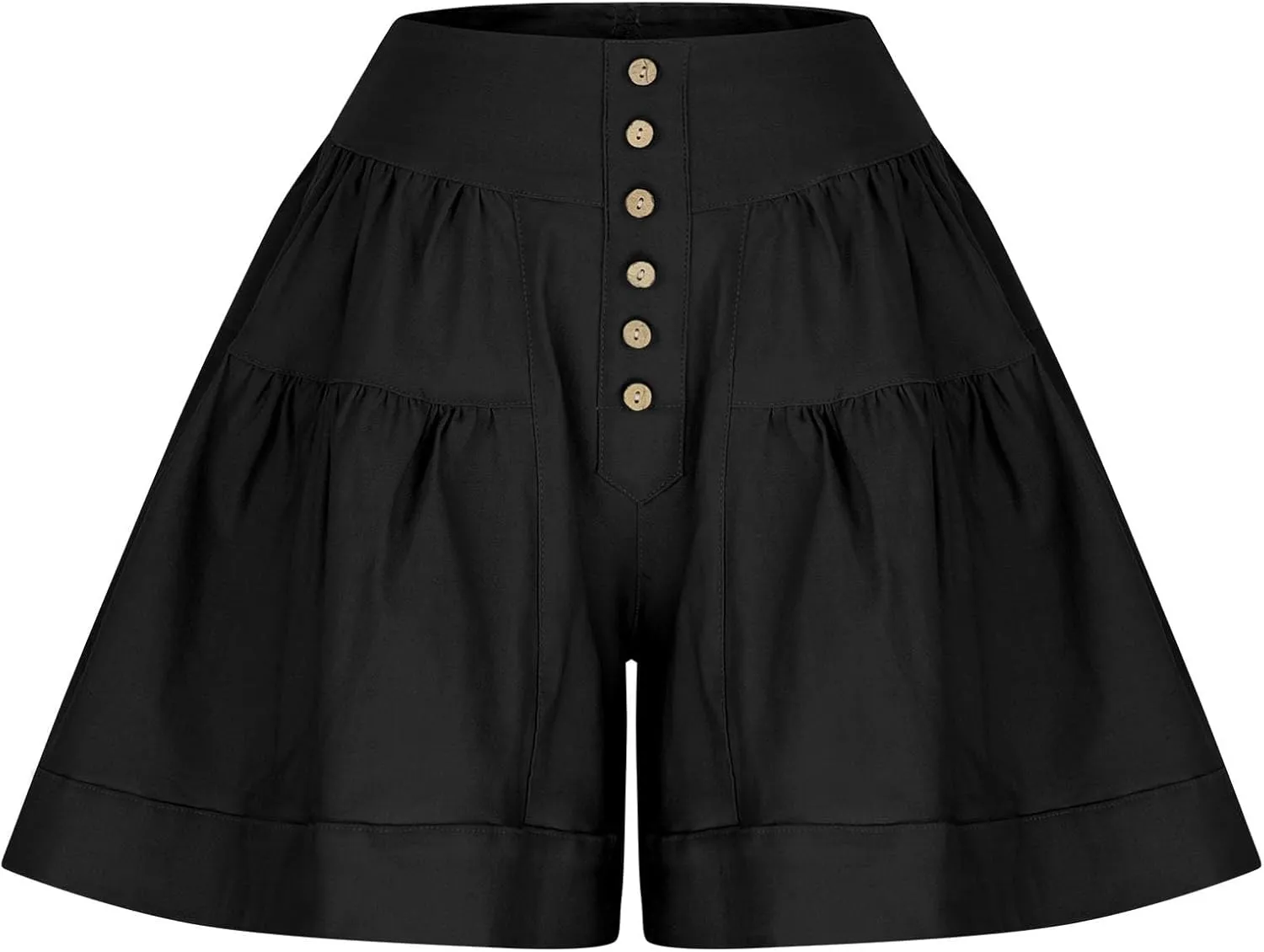 Women's 2025 Fashion Shorts Summer High Waist Flowy Wide Leg Buttons Pleated Short Pants Casual Loose Pleated Shorts