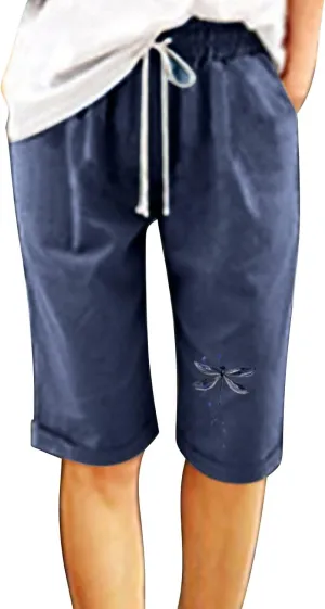 Women's Bermuda Knee Length Long Shorts for Summer Wide Leg Cotton Linen Shorts Comfy Shorts High Waisted Shorts