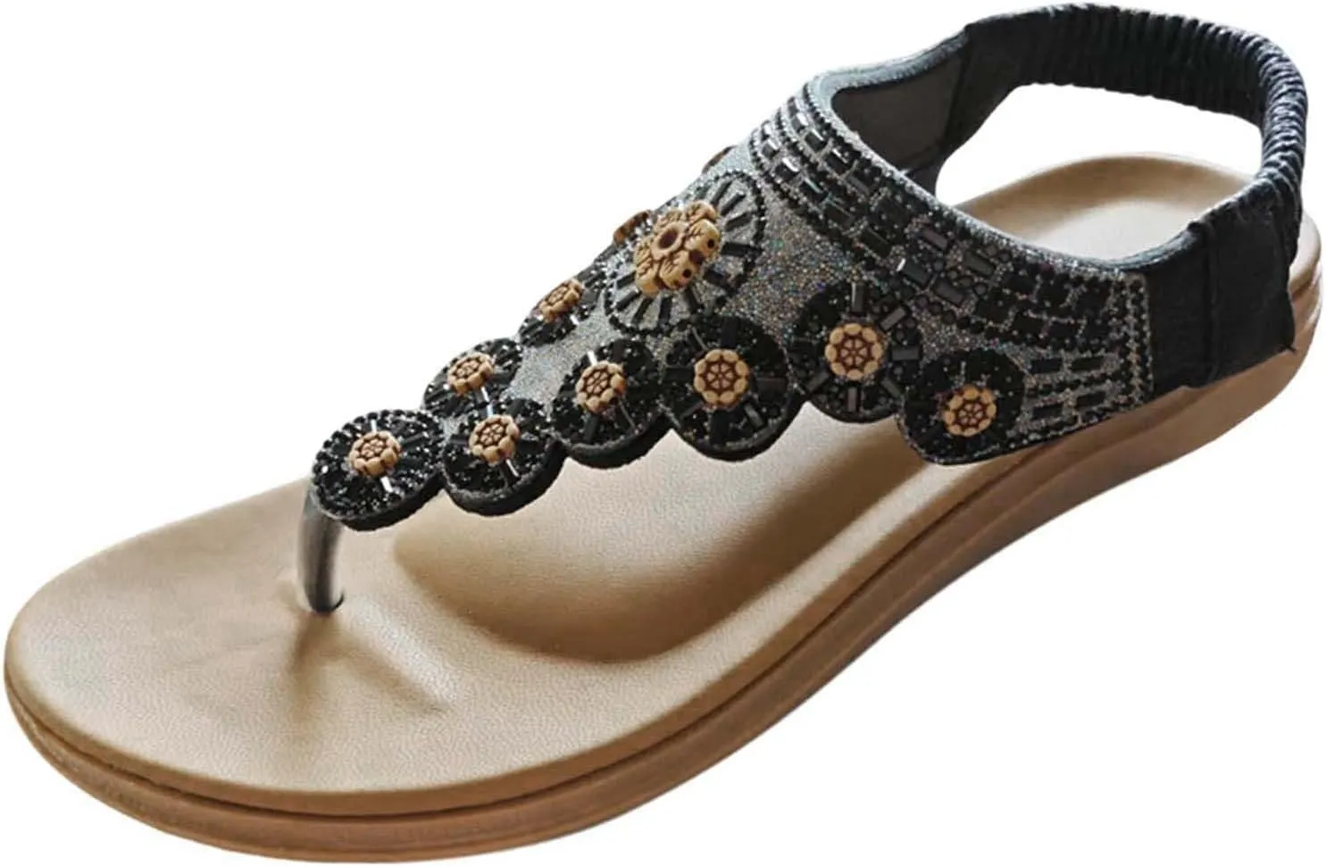 Women's Bohemian Summer Flat Sandals Comfortable Flip Flops Beach Thong Open Toe Casual Slide Sandal for Travel
