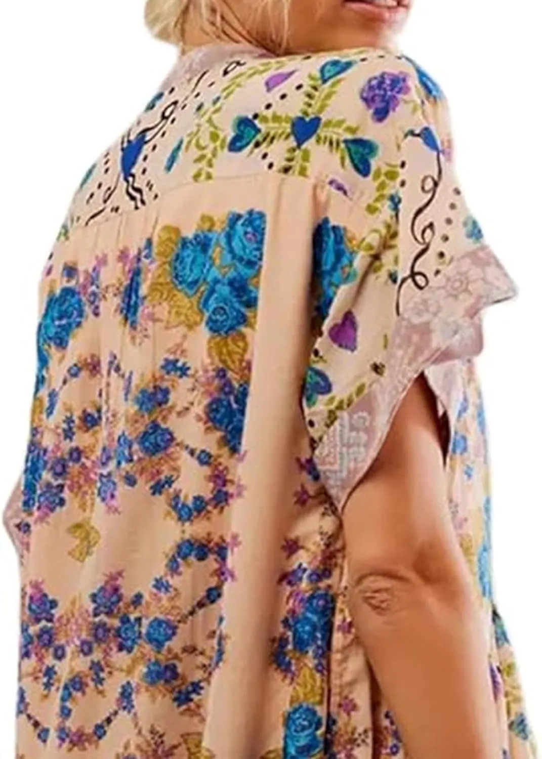 Womens Boho Summer Dresses Short Sleeve Ruffle Hem Dress V Neck Floral Mini Dress Beach Sundress Vacation Outfits
