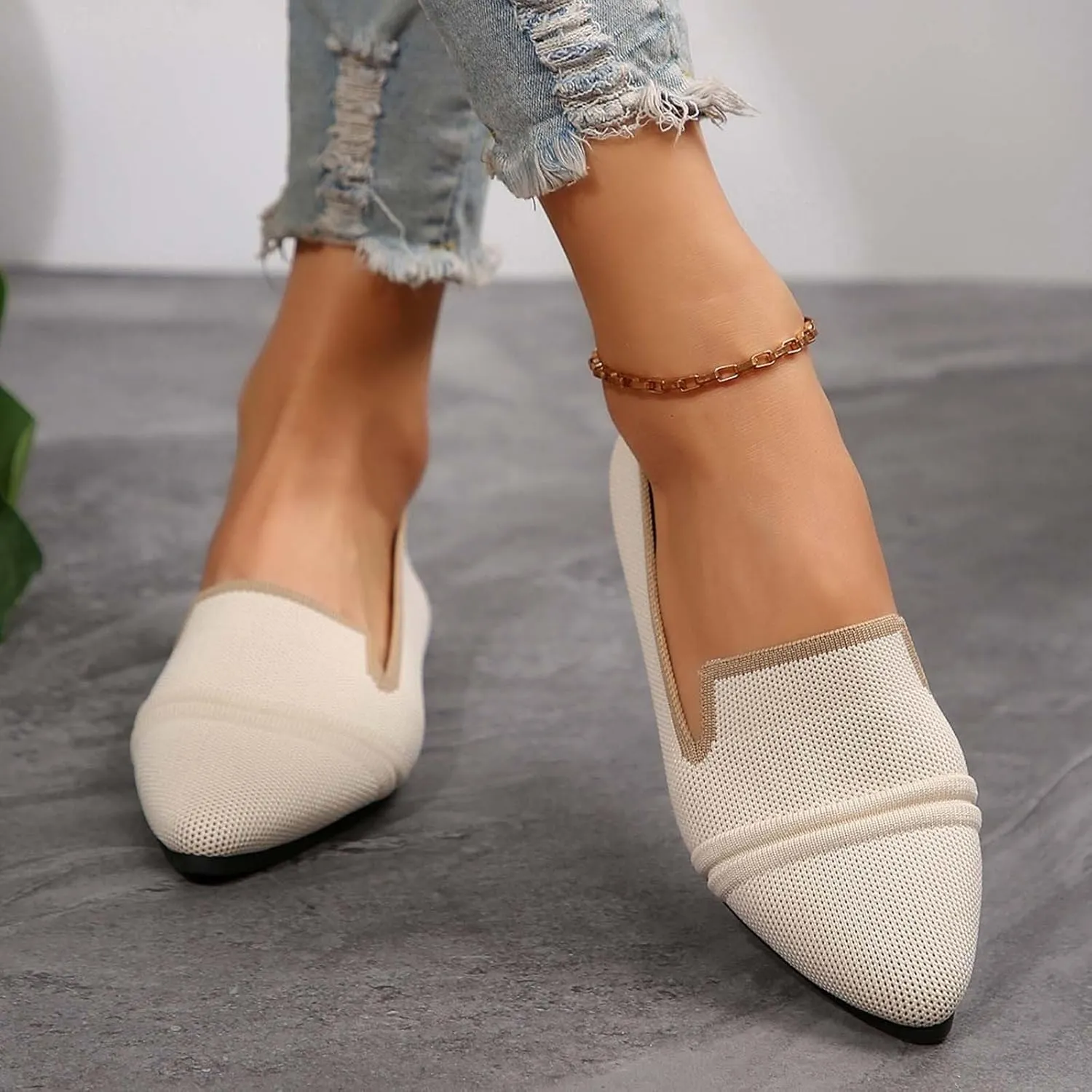 Women's Breathable Comfortable Pointed Toe Casual Shoes for Spring Summer Fashion Flat Walking Slip On Loafers
