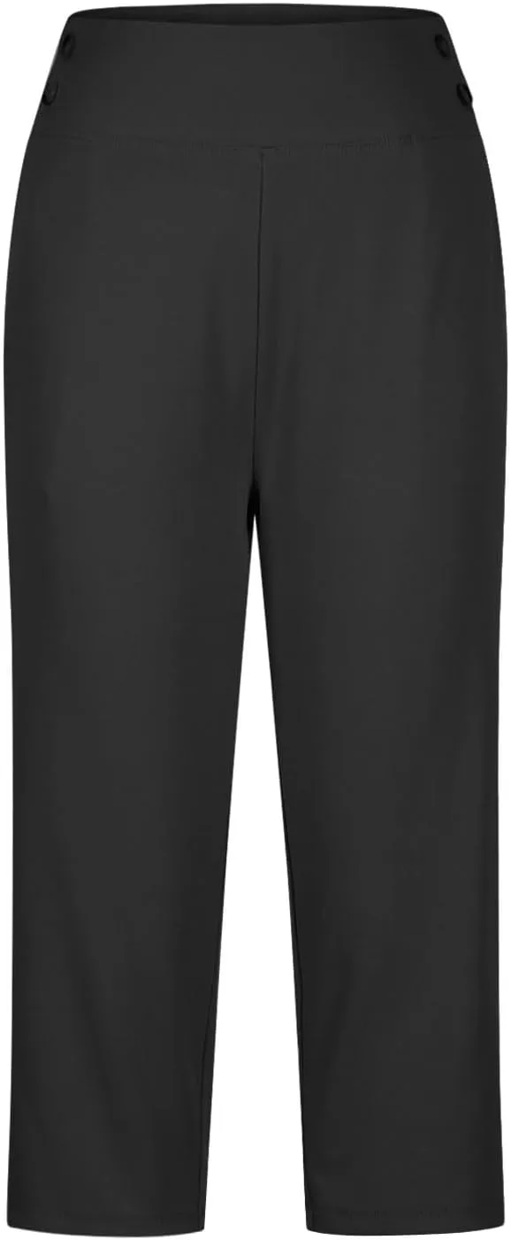 Women's Capri Pants Petite Summer Casual Elastic High Waist Yoga Pants Comfy Lightweight Business Office Work Slacks